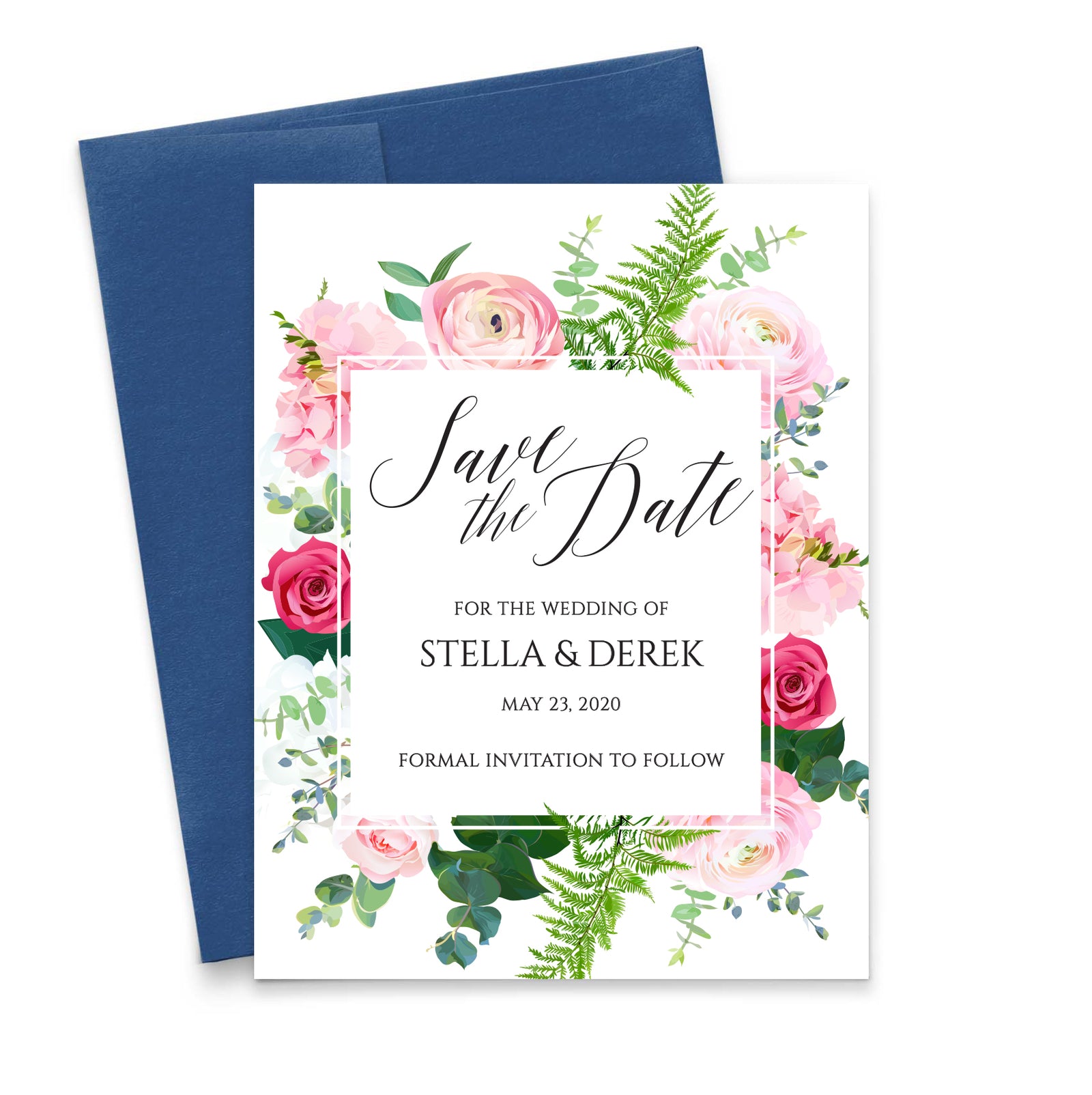 Personalized Wedding Save The Dates With Elegant Flowers