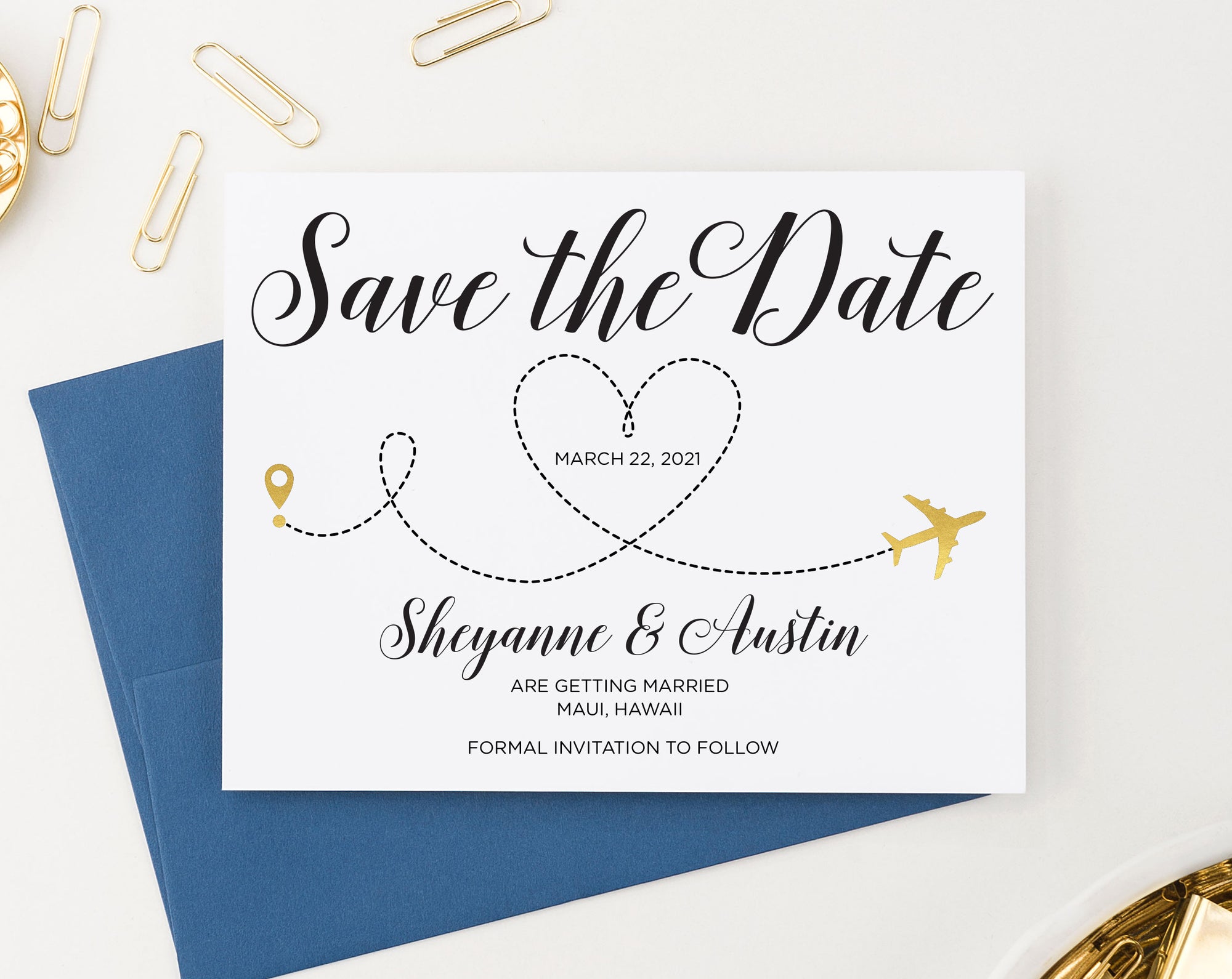 Custom Destination Save The Date Invitations Black And Gold