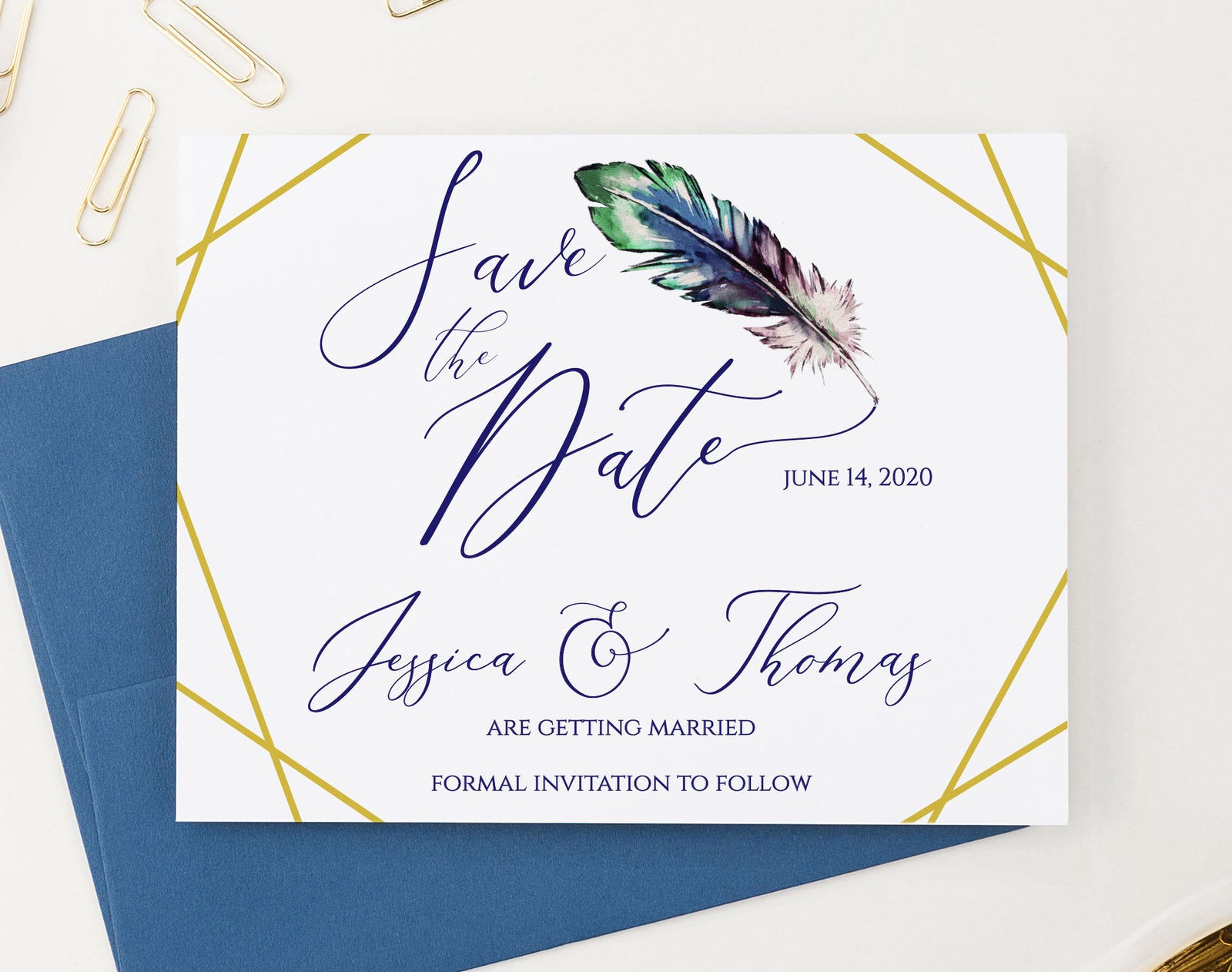 Personalized Boho Wedding Save The Dates With Feather
