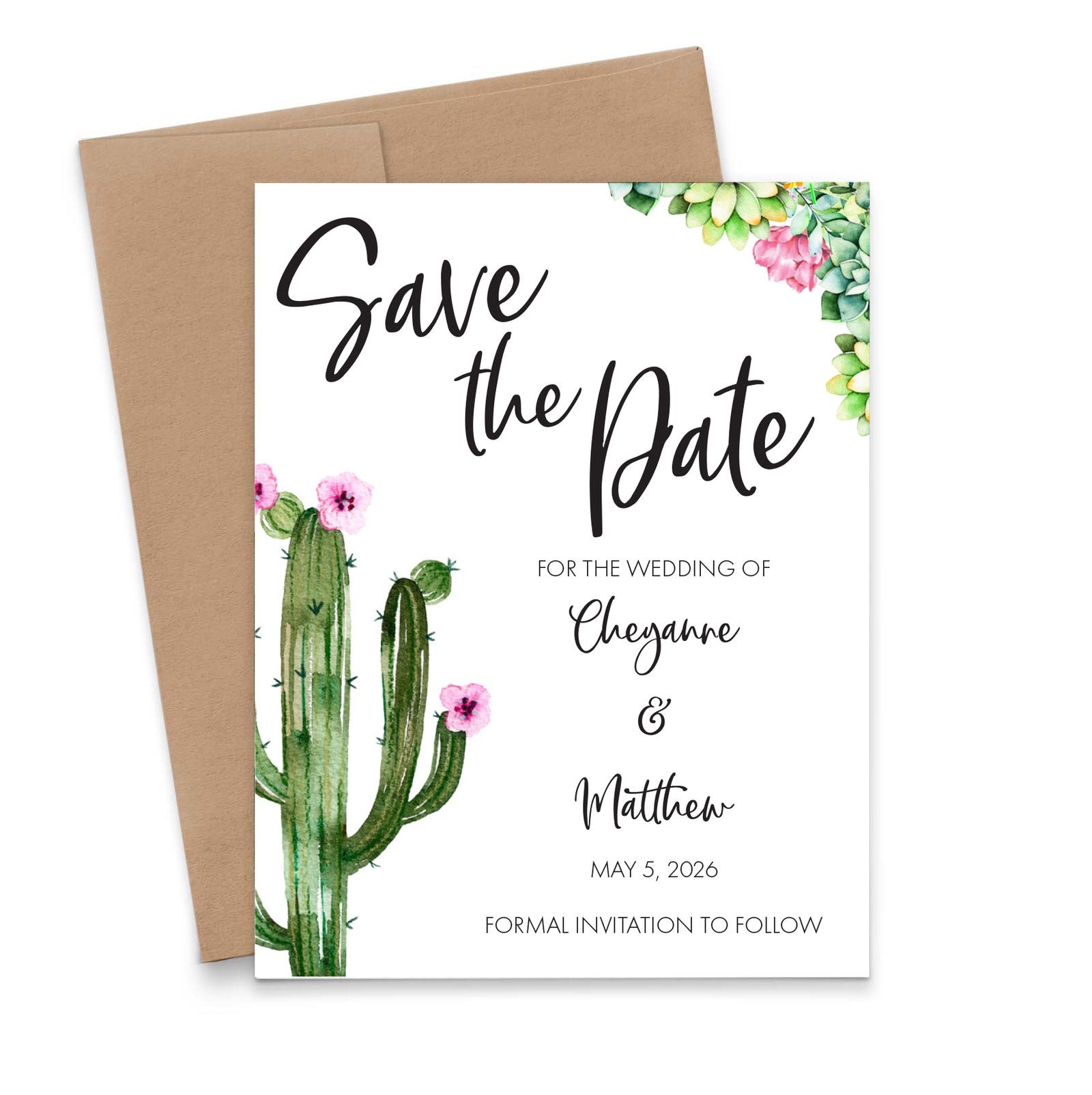 Cactus Watercolor Save The Date Invitations Personalized