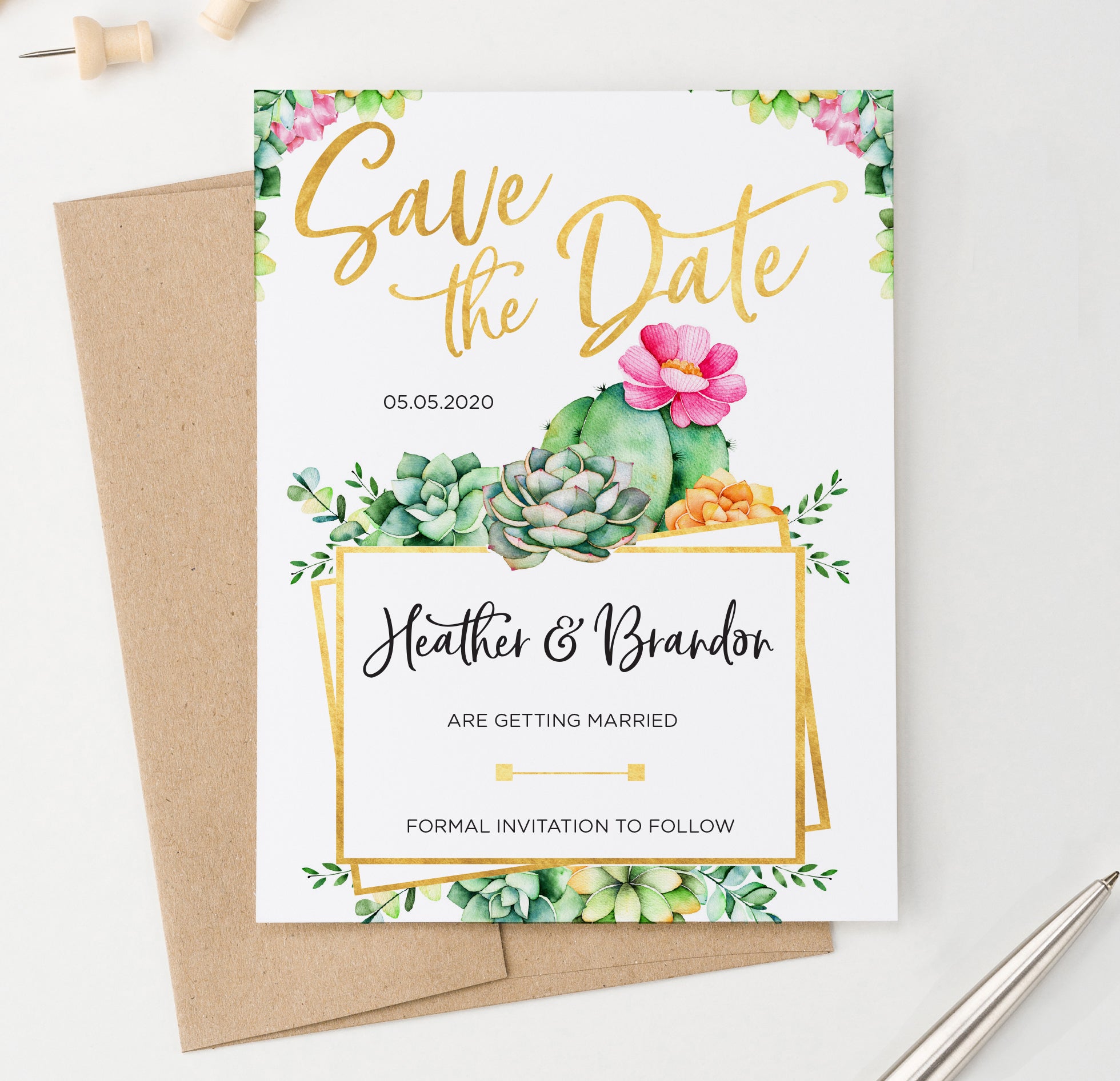 Succulent Save The Date Invitations Personalized