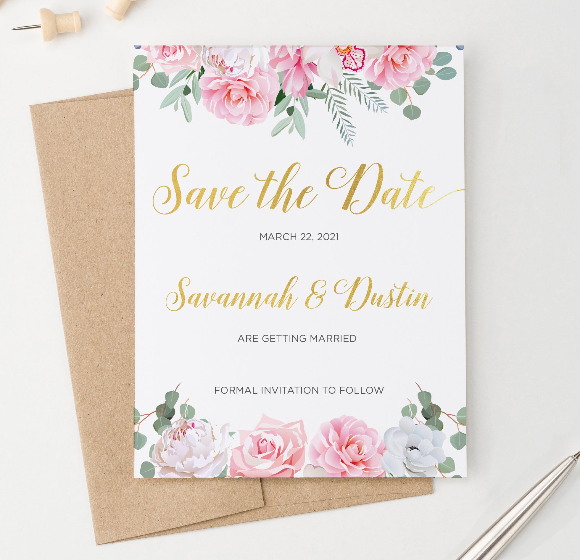 Custom Pink And White Floral Wedding Save The Dates
