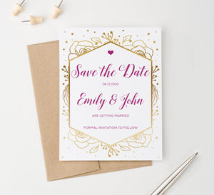 Gold Floral Frame Save The Date Invitations Personalized
