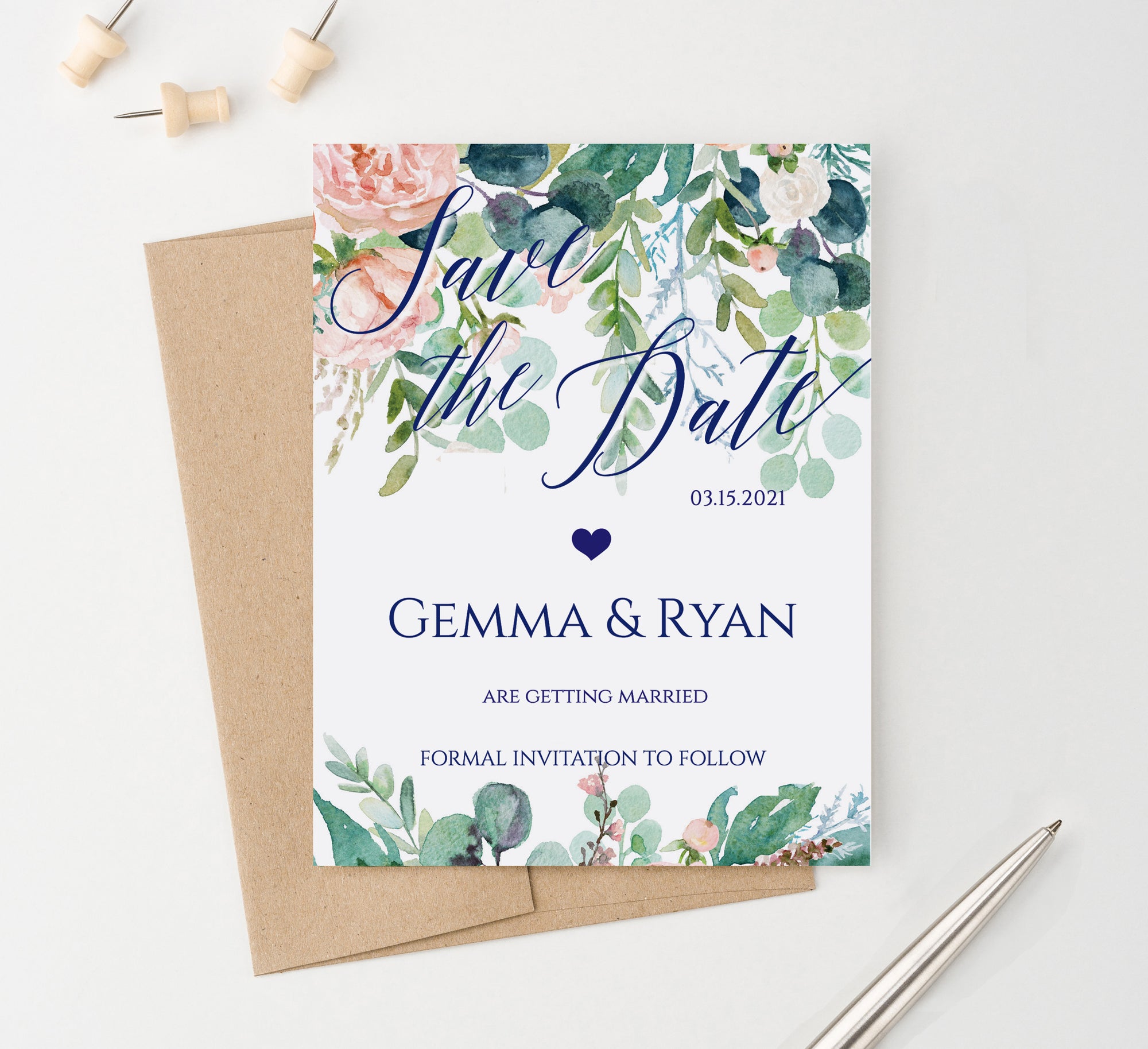 Personalized Greenery Wedding Save The Dates Watercolor