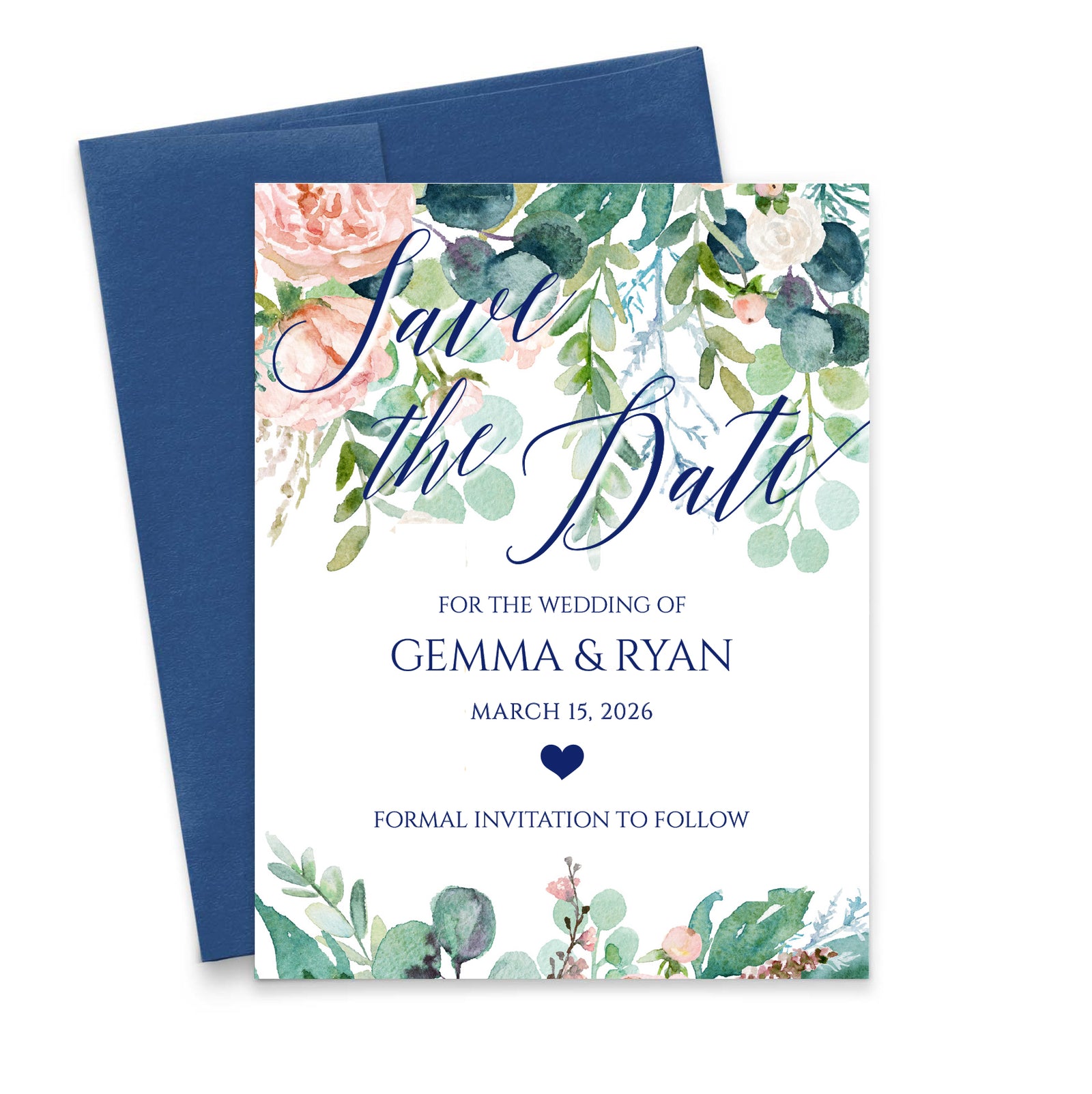 Personalized Greenery Wedding Save The Dates Watercolor