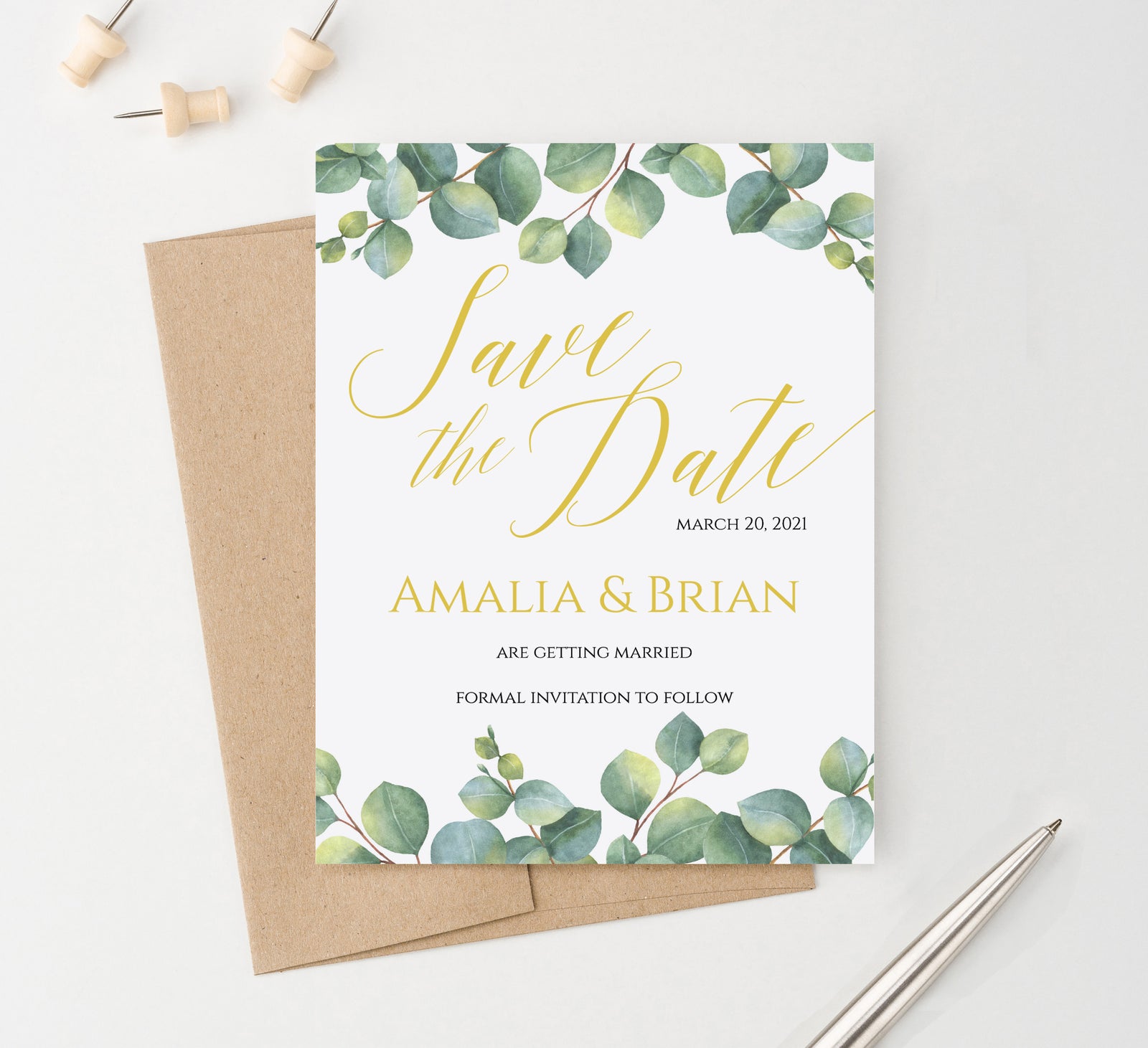 Personalized Greenery Save The Date Announcements