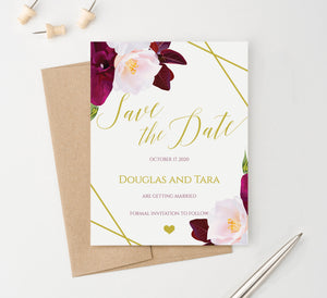 Burgundy And Pink Floral Wedding Save The Dates Personalized