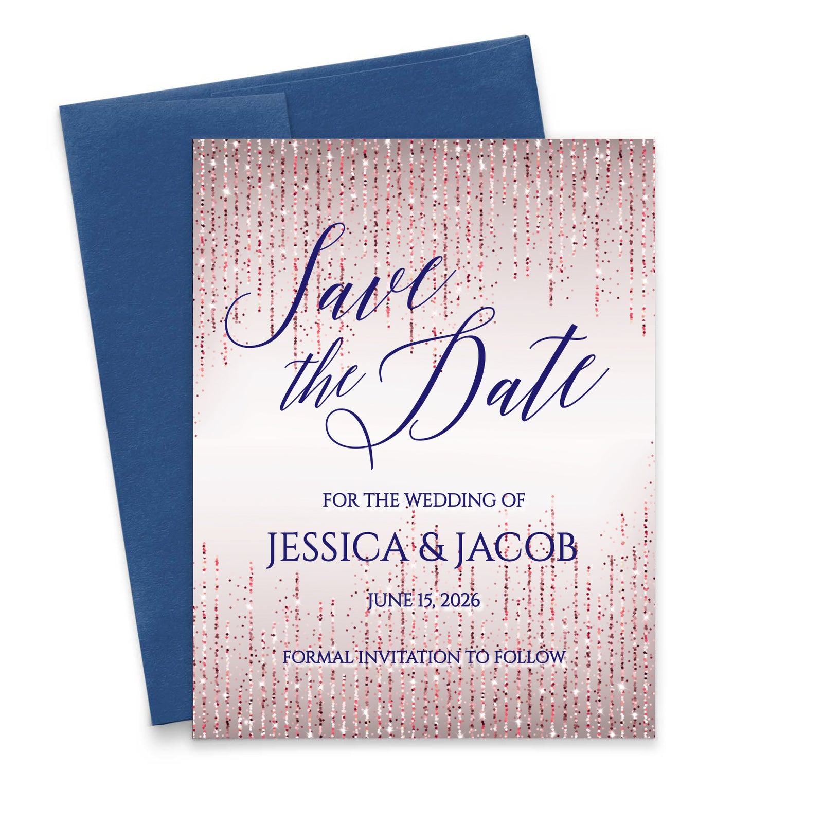 Elegant Personalized Rose Gold Glitter Save The Dates