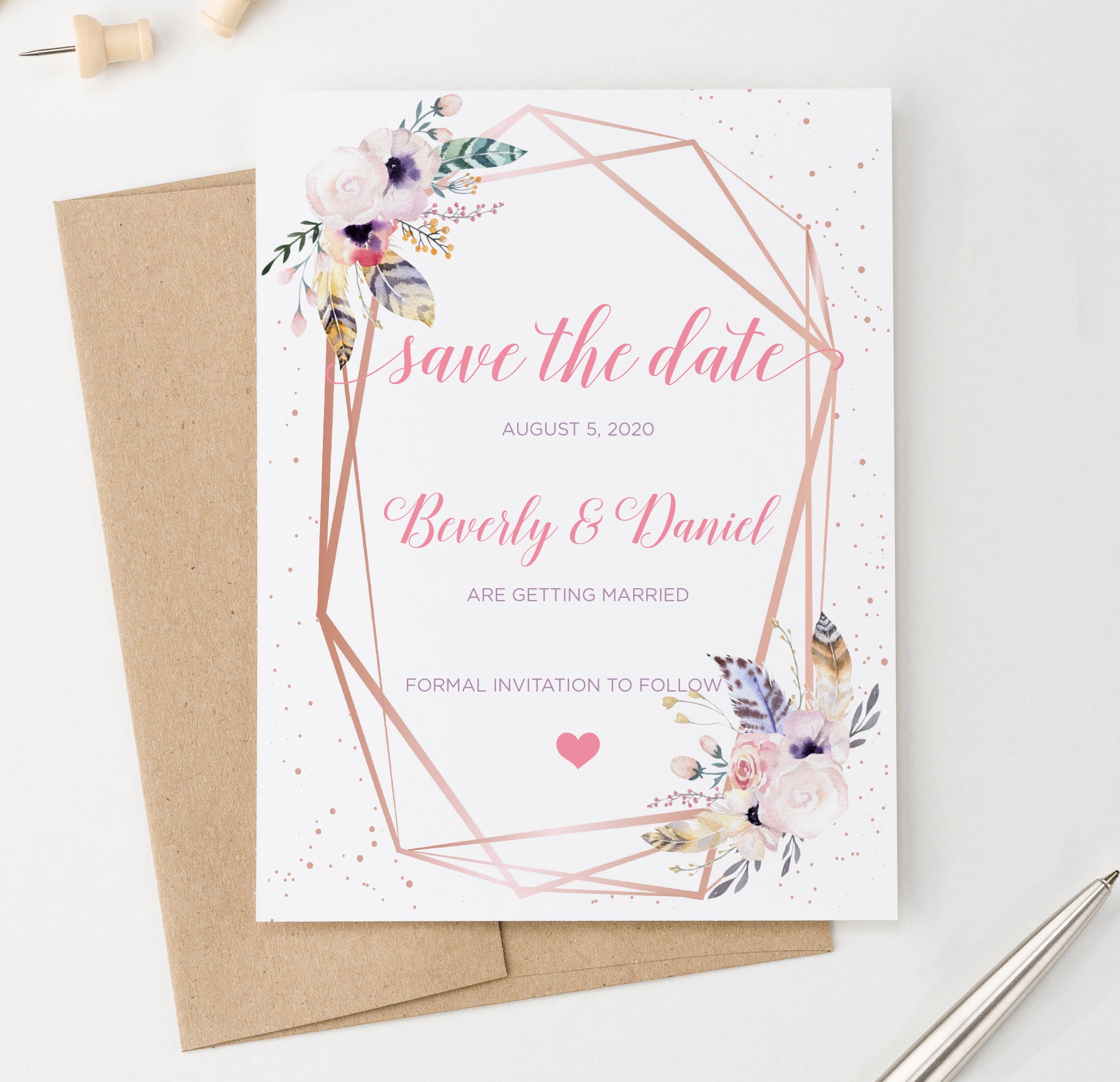 Bohemian Rose Gold Wedding Save The Dates Personalized