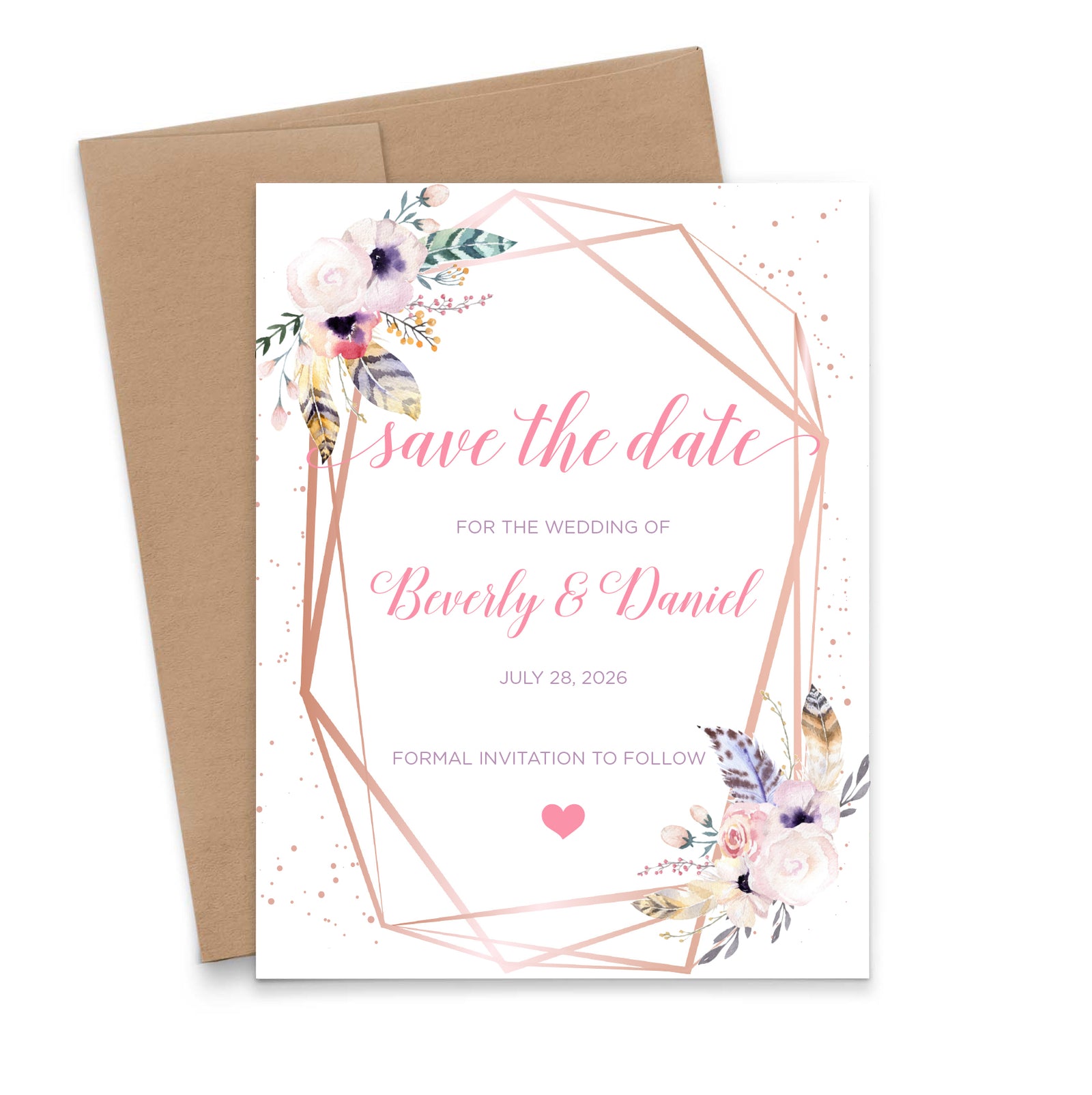 Bohemian Rose Gold Wedding Save The Dates Personalized