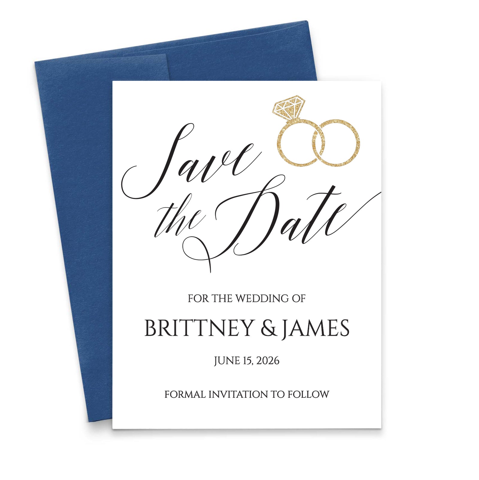 Personalized Classic Save The Dates With His And Hers Gold Rings