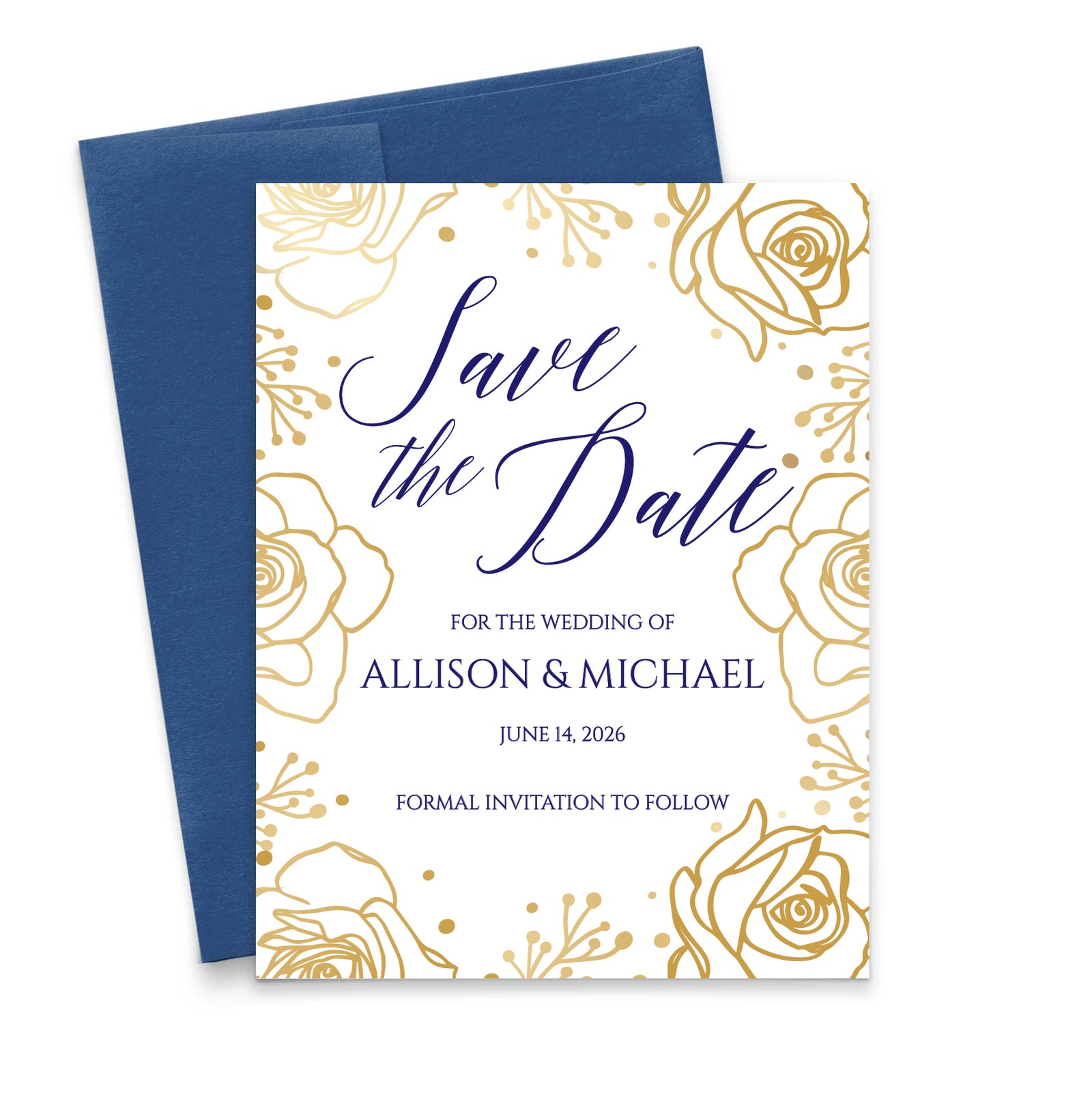 Gold Rose Wedding Save The Dates Personalized