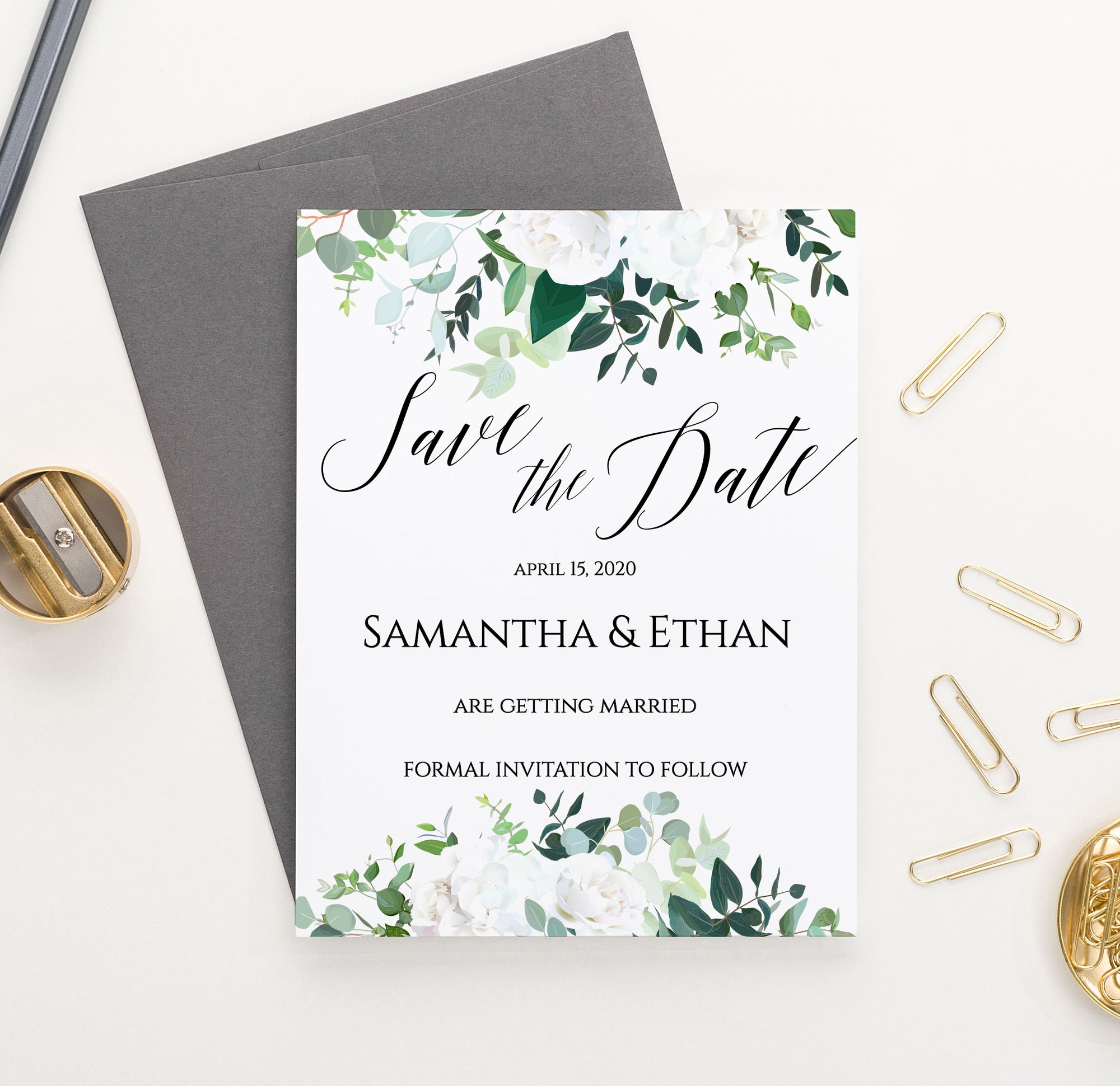 White Floral Wedding Save The Dates Personalized