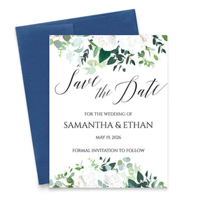 White Floral Wedding Save The Dates Personalized