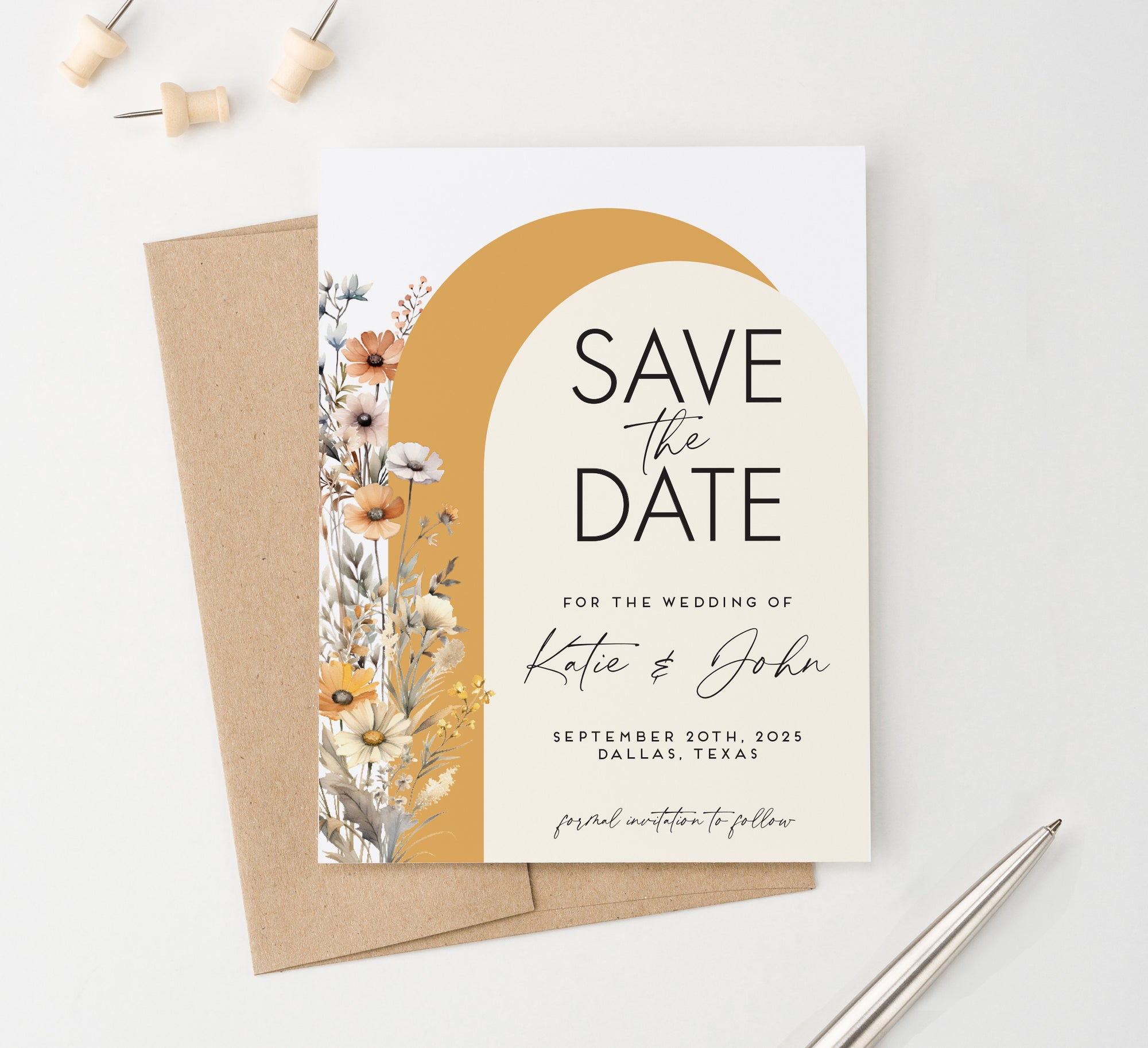 Wildflower Boho Wedding Save The Dates With Arches