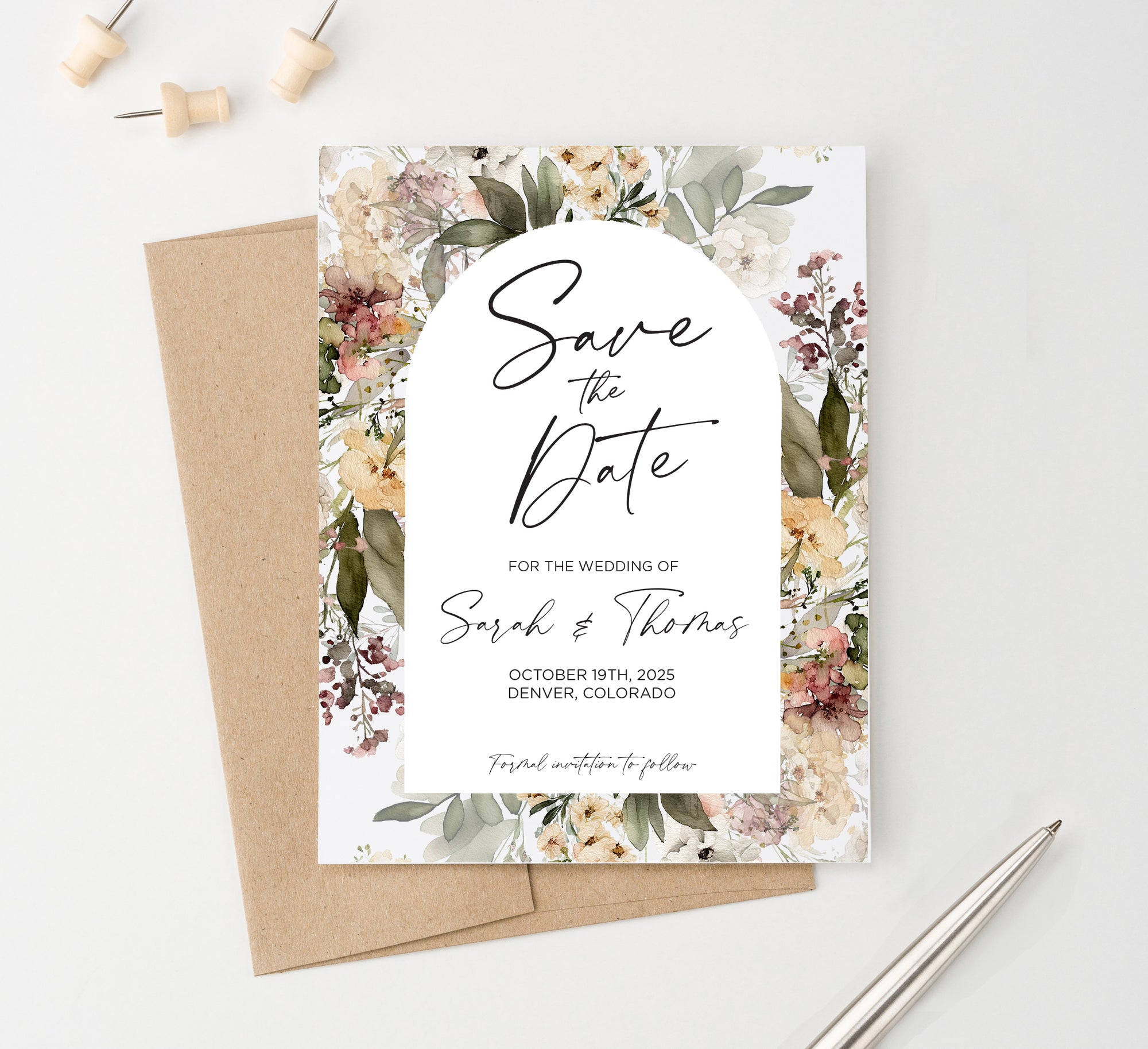 Modern Minimalist Save The Date With Floral Arch
