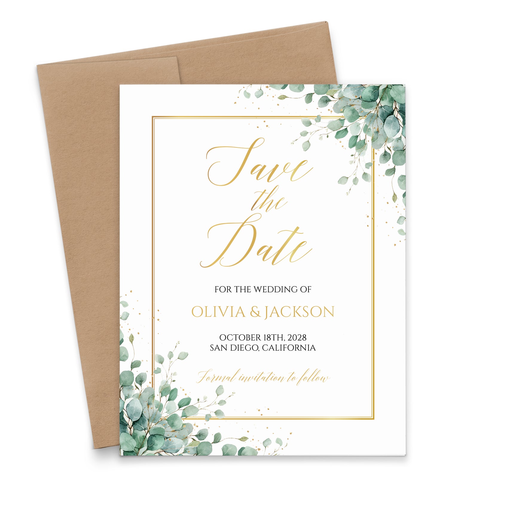 Personalized Elegant Save The Dates With Eucalyptus