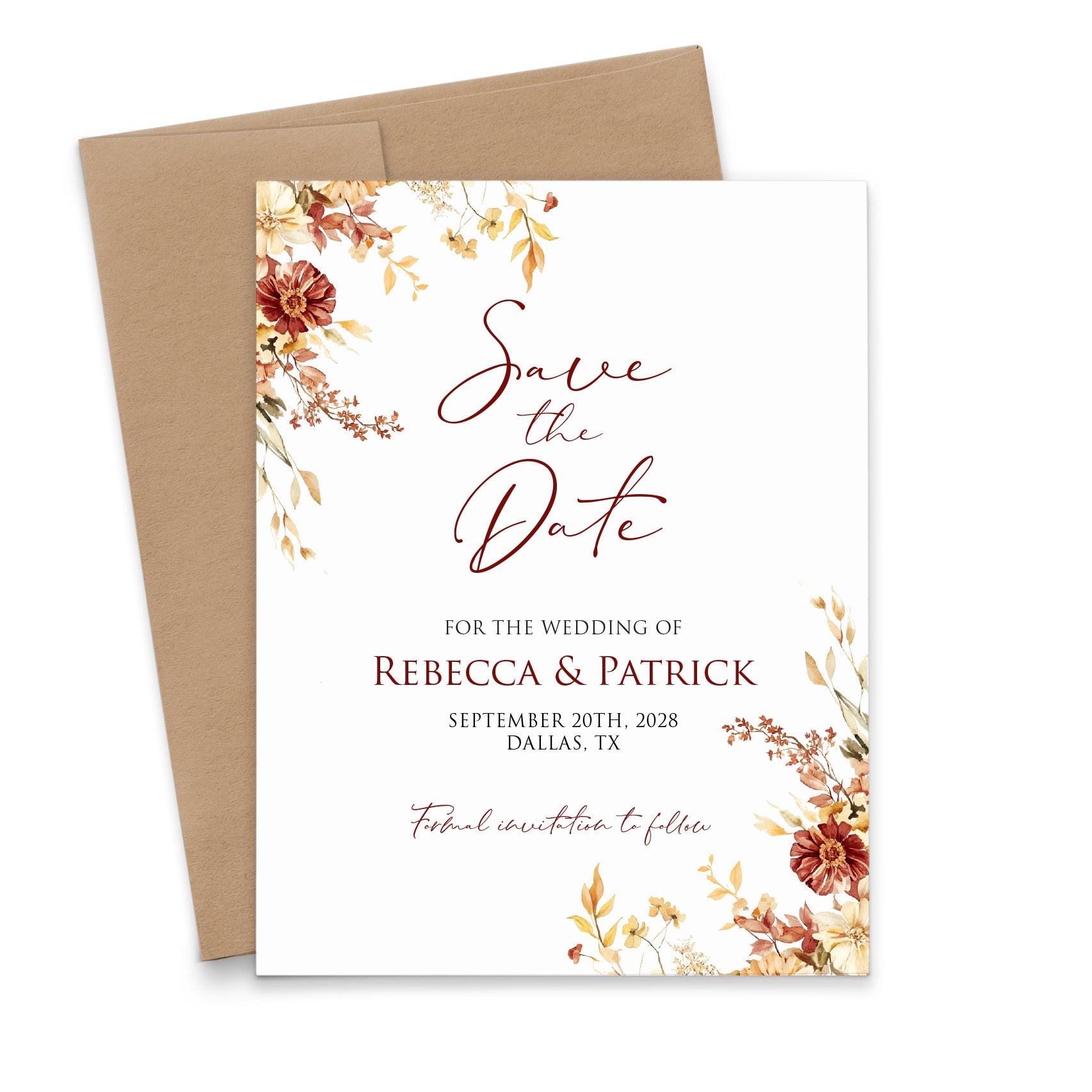 Fall Themed Save The Dates With Flowers