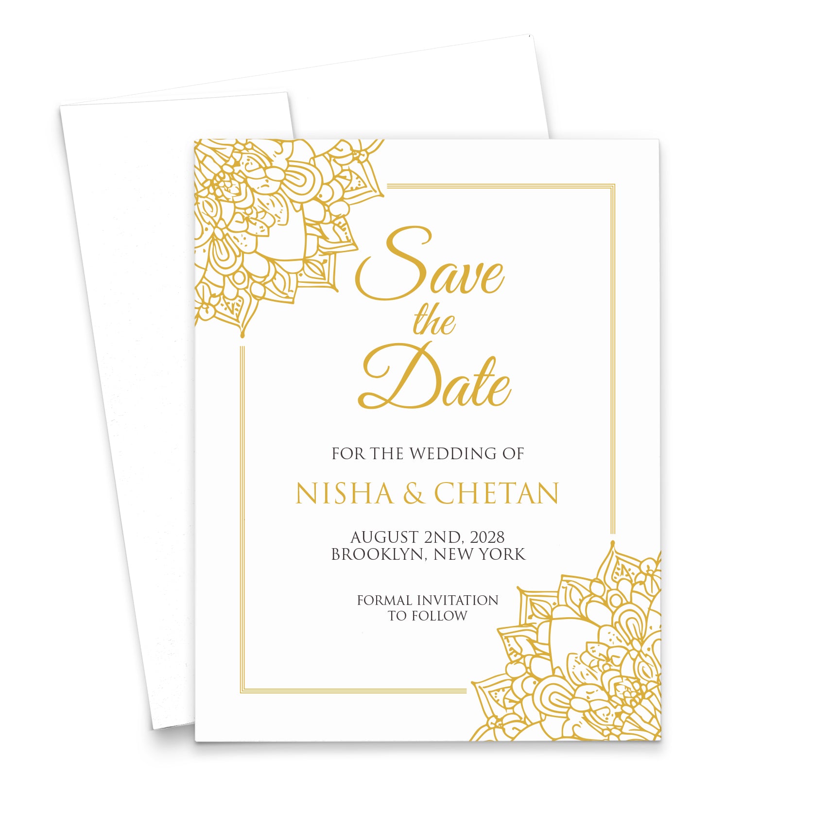 Gold And White Save The Date Invitations With Border 