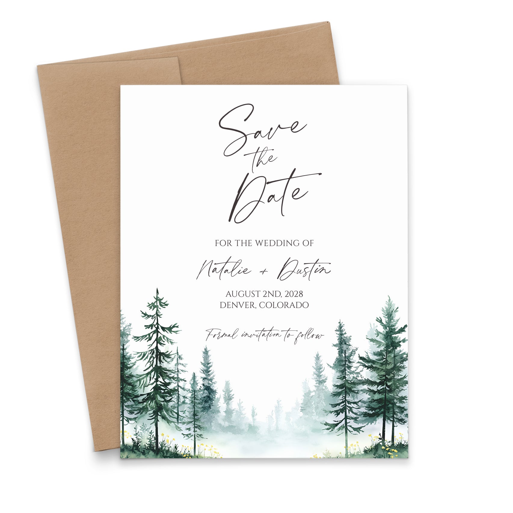 Watercolor Forest Save The Date Cards With Trees