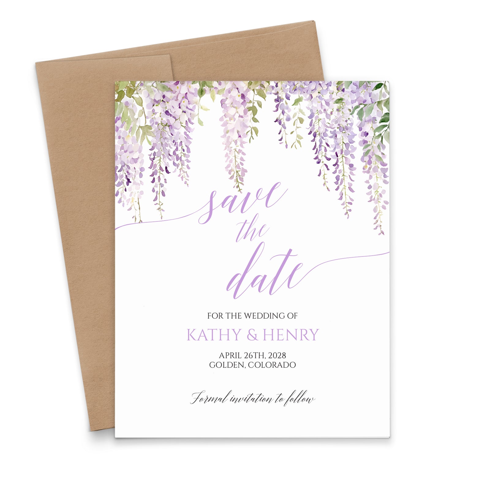 Purple Floral Elegant Save The Date Cards With Wisteria