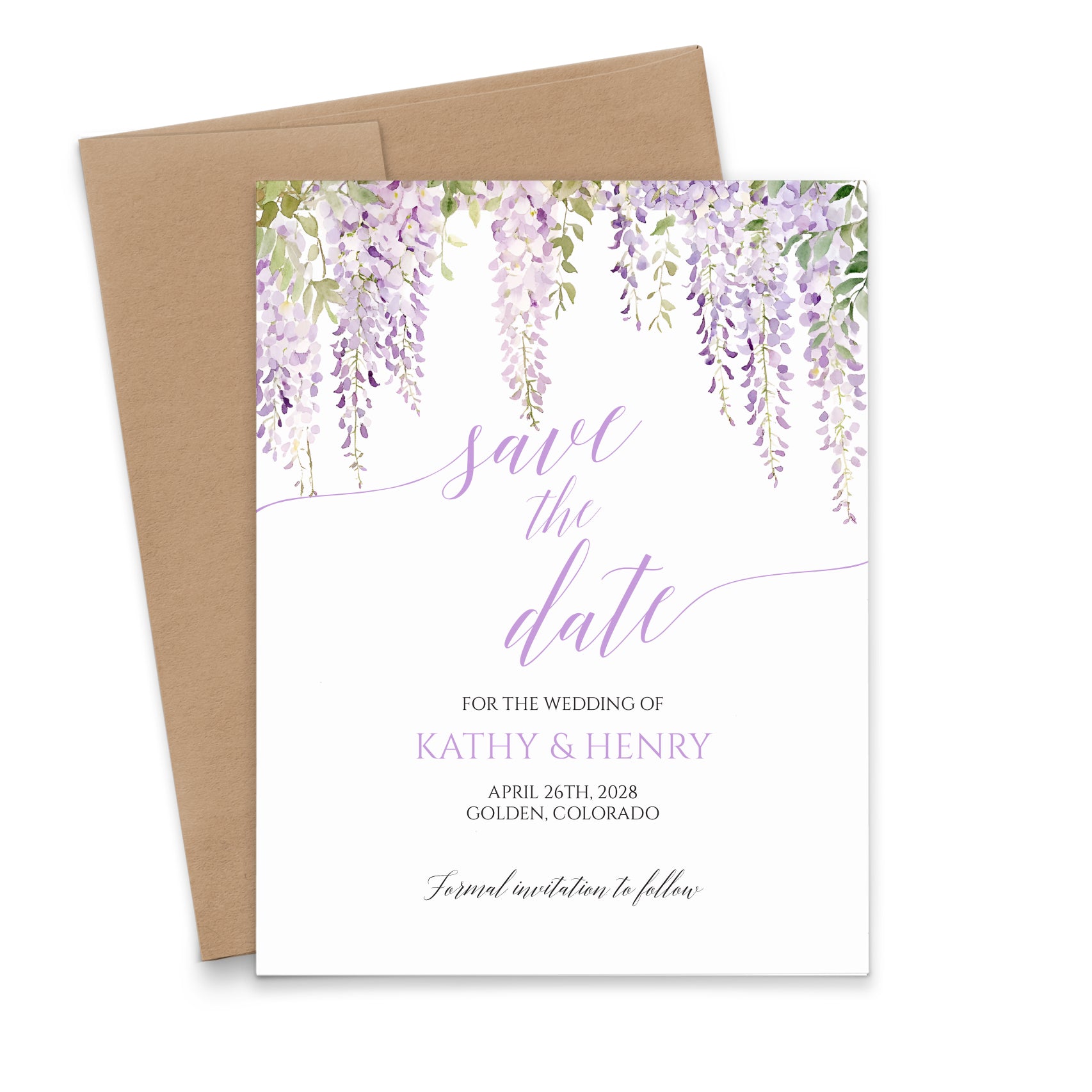 Purple Floral Elegant Save The Date Cards With Wisteria