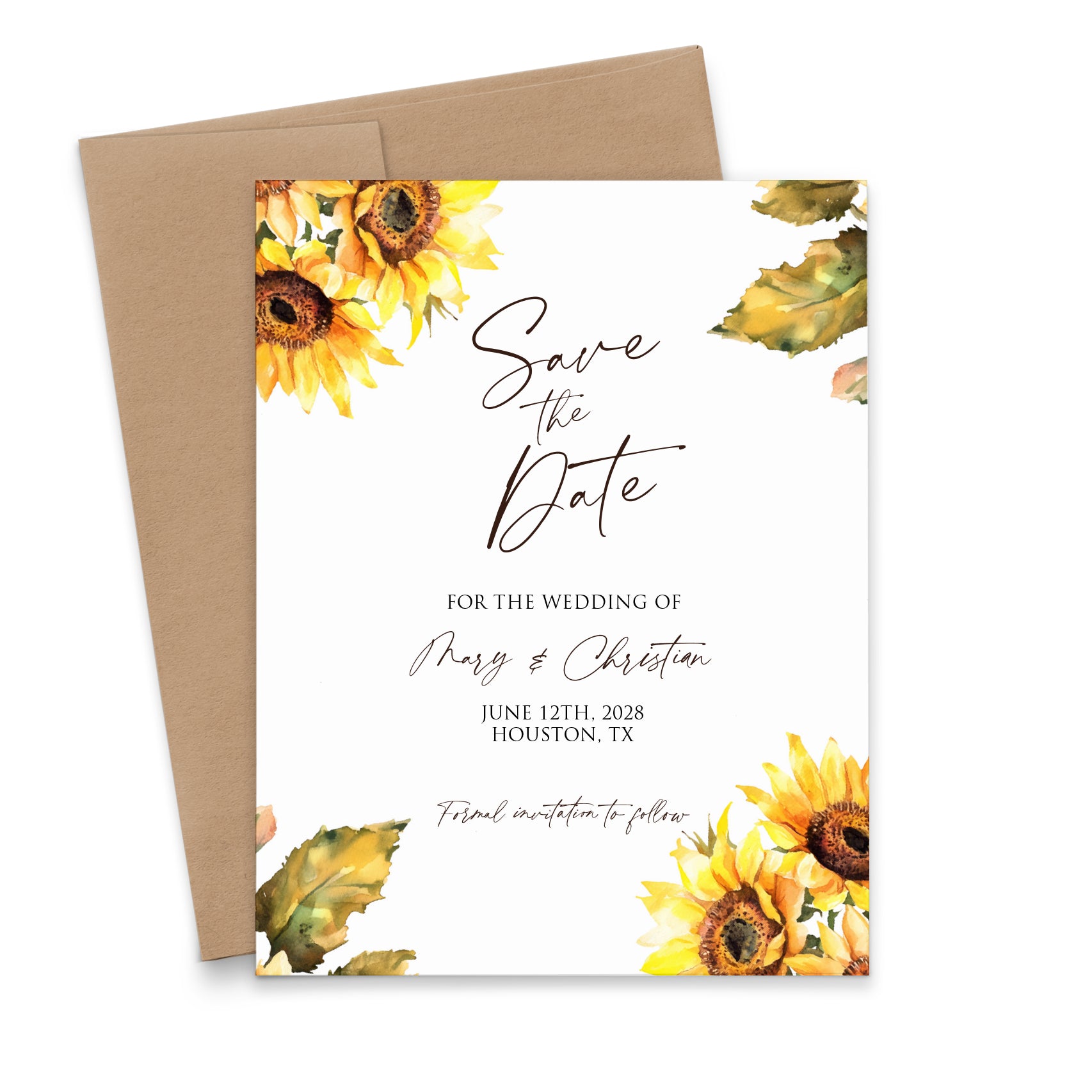 Country Themed Save The Date Invitations With Sunflowers