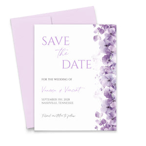 Personalized Purple Save The Date Cards With Flowers