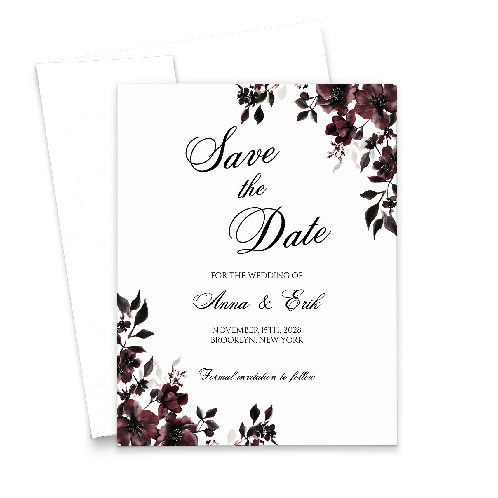 Gothic Save The Date Cards With Dark Florals