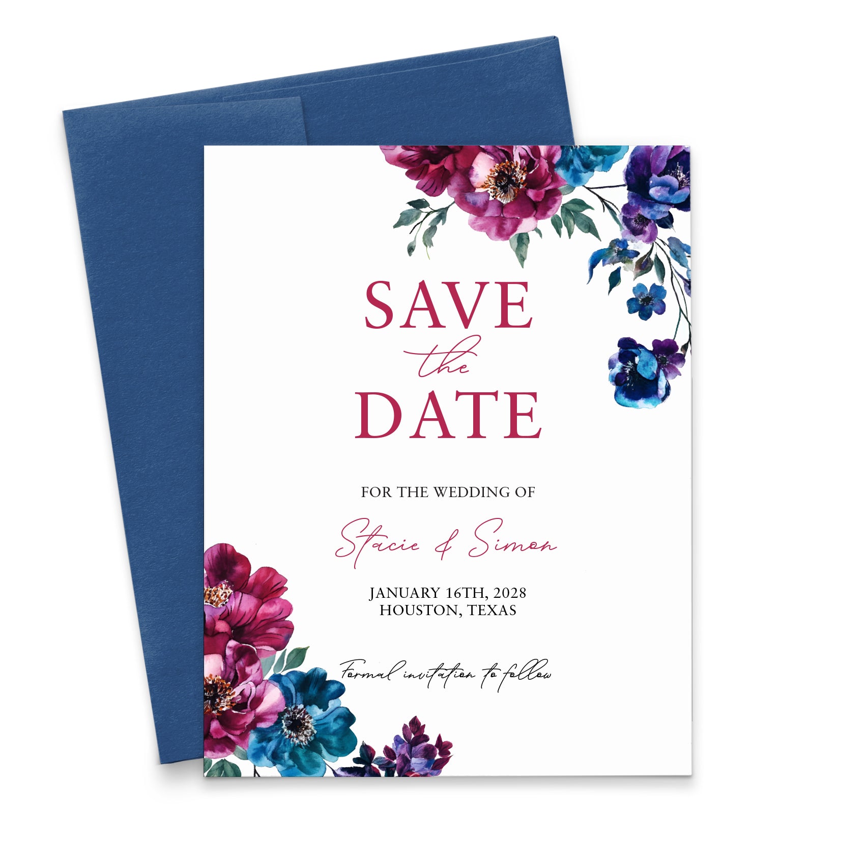 Jewel Tone Save The Date Invitations With Florals