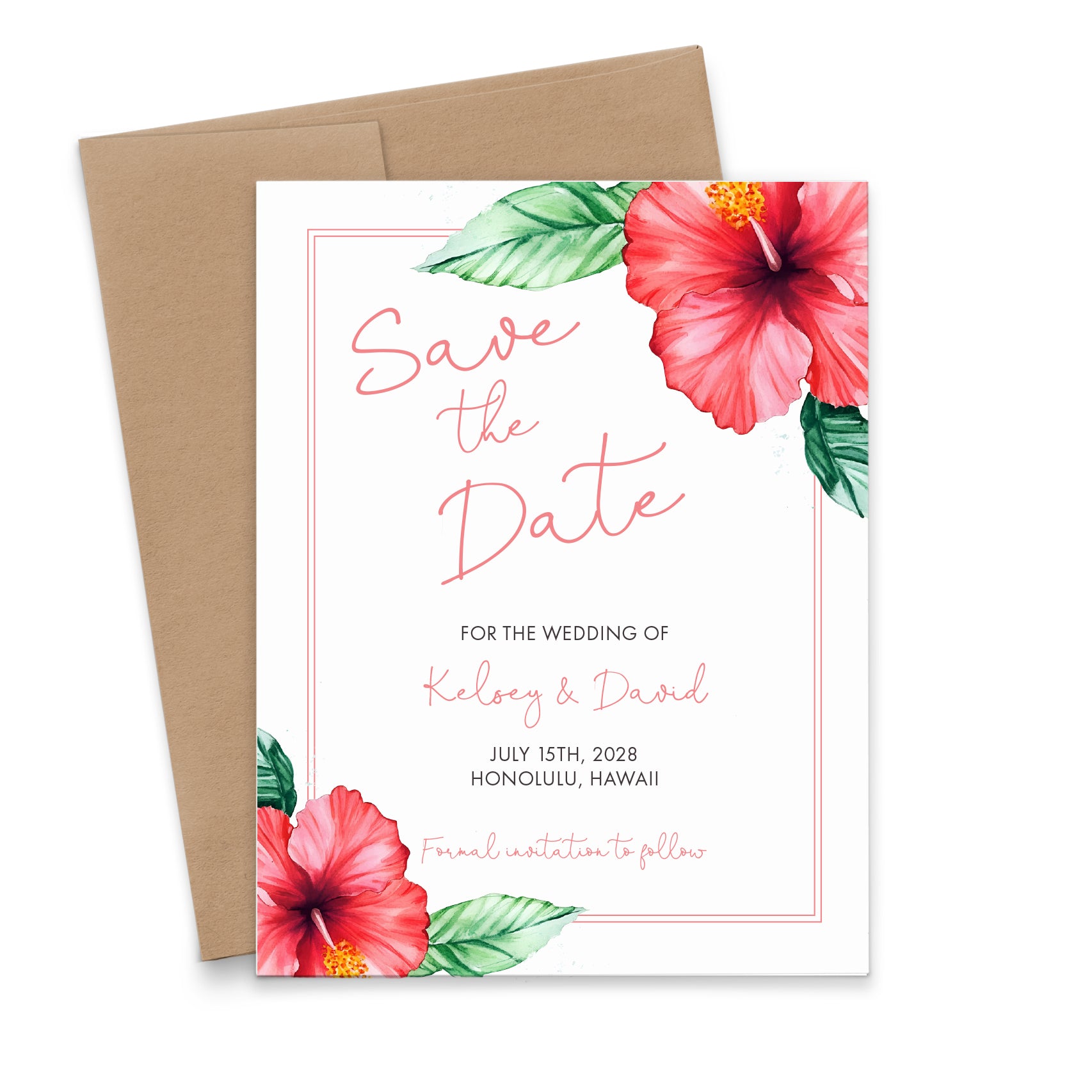 Hawaiian Save The Date Invitations With Hibiscus Flowers