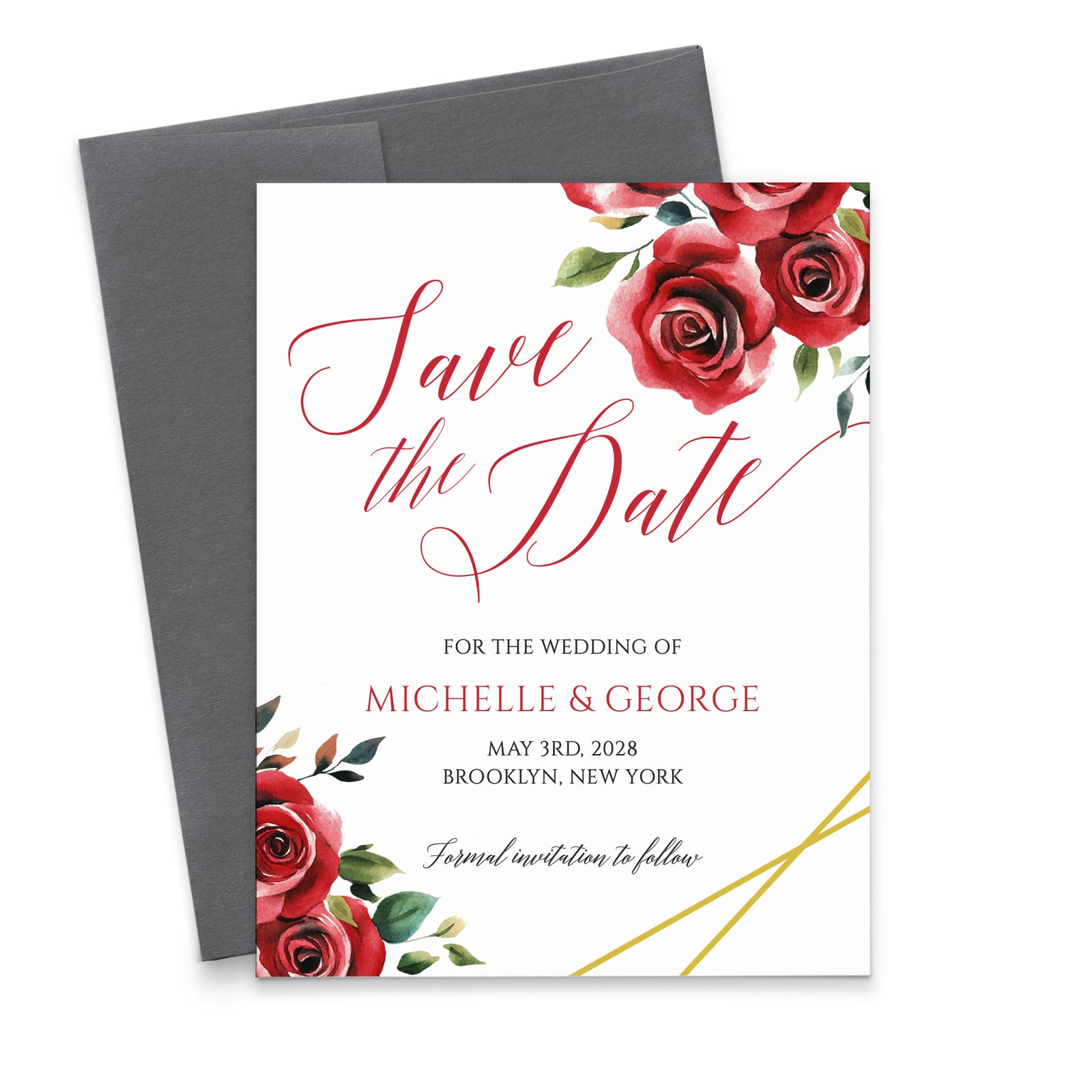 Elegant Personalized Save The Date Wedding Cards With Roses 
