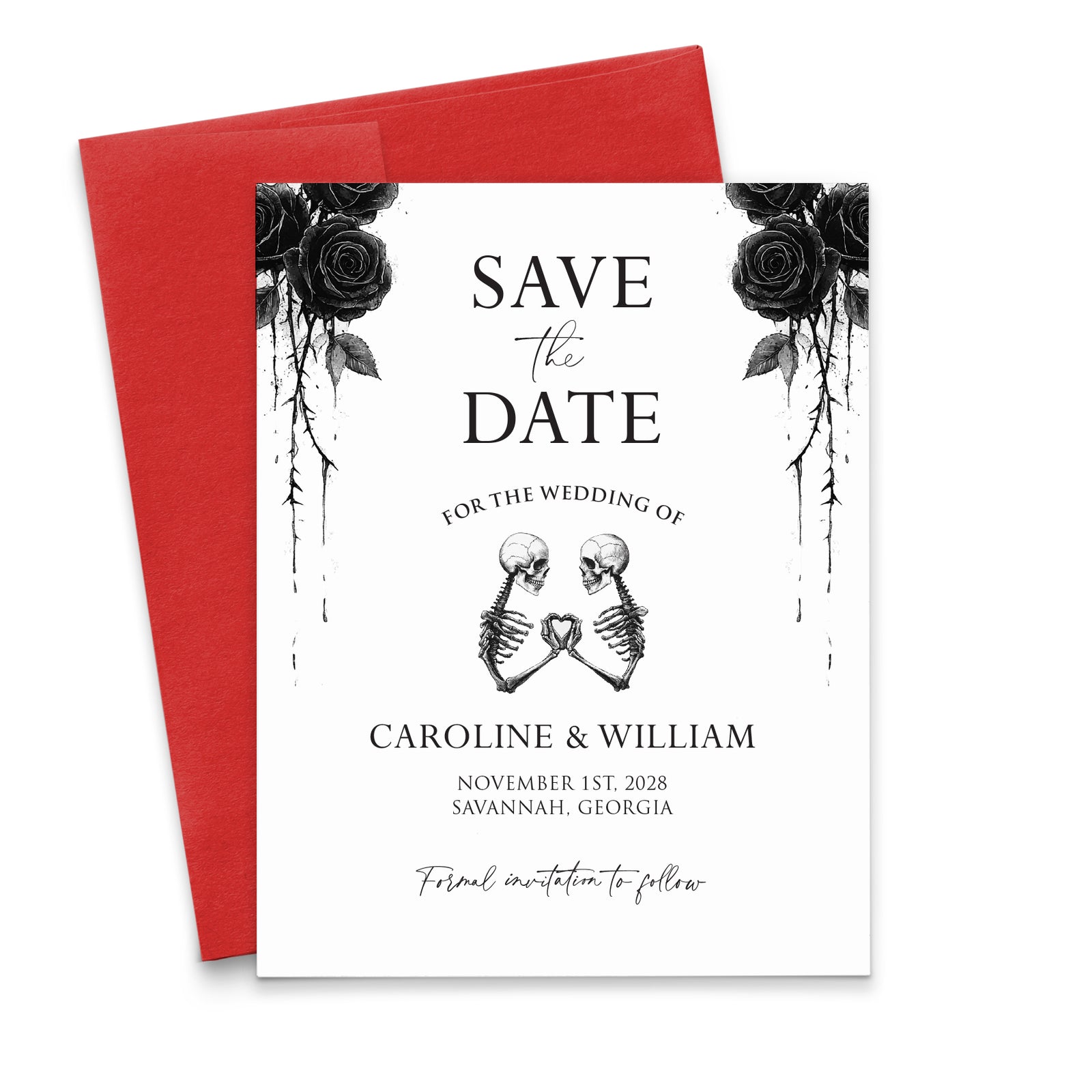 Black Rose Skeleton Halloween Save the Dates
