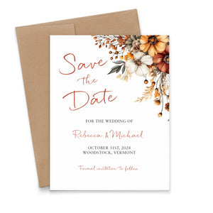 Orange Watercolor Floral Fall Save the Dates