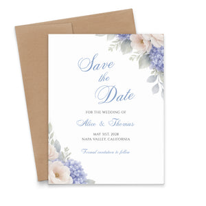 Blue Hydrangea and Peony Wedding Save the Dates