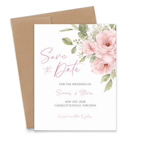 Pink Watercolor Floral Save the Date Cards
