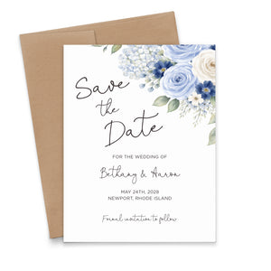 Blue Rose and Hydrangea Personalized Save the Dates