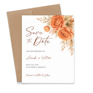 Terracotta Orange Rose Wedding Save the Dates