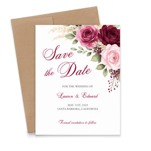 Burgundy and Pink Rose Custom Save the Dates