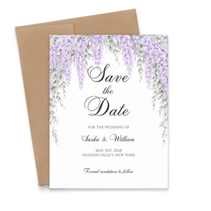 Purple Wisteria Watercolor Save the Date Cards