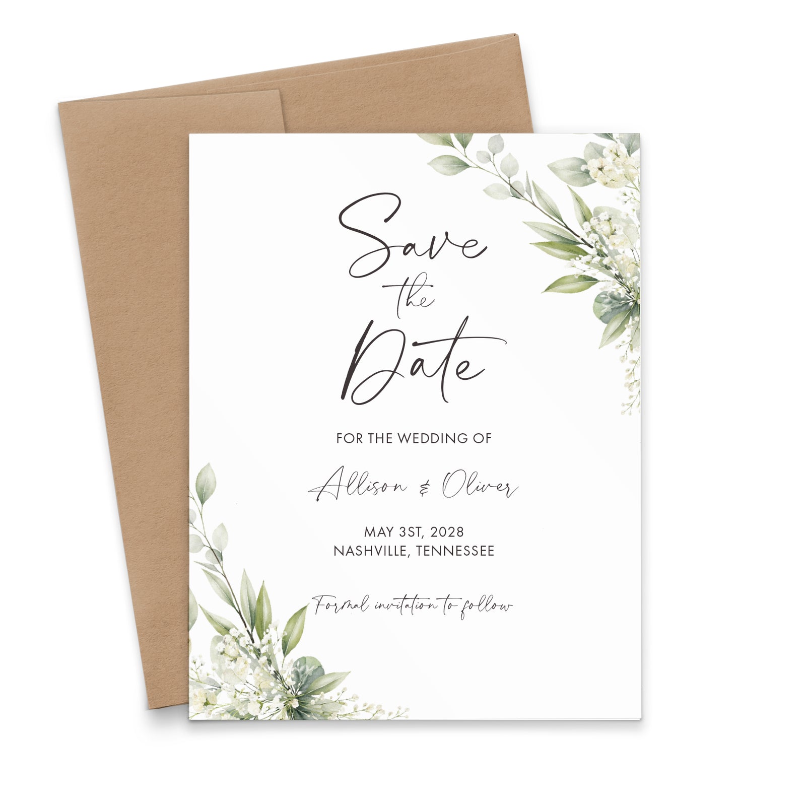 Watercolor Greenery Wedding Save the Dates