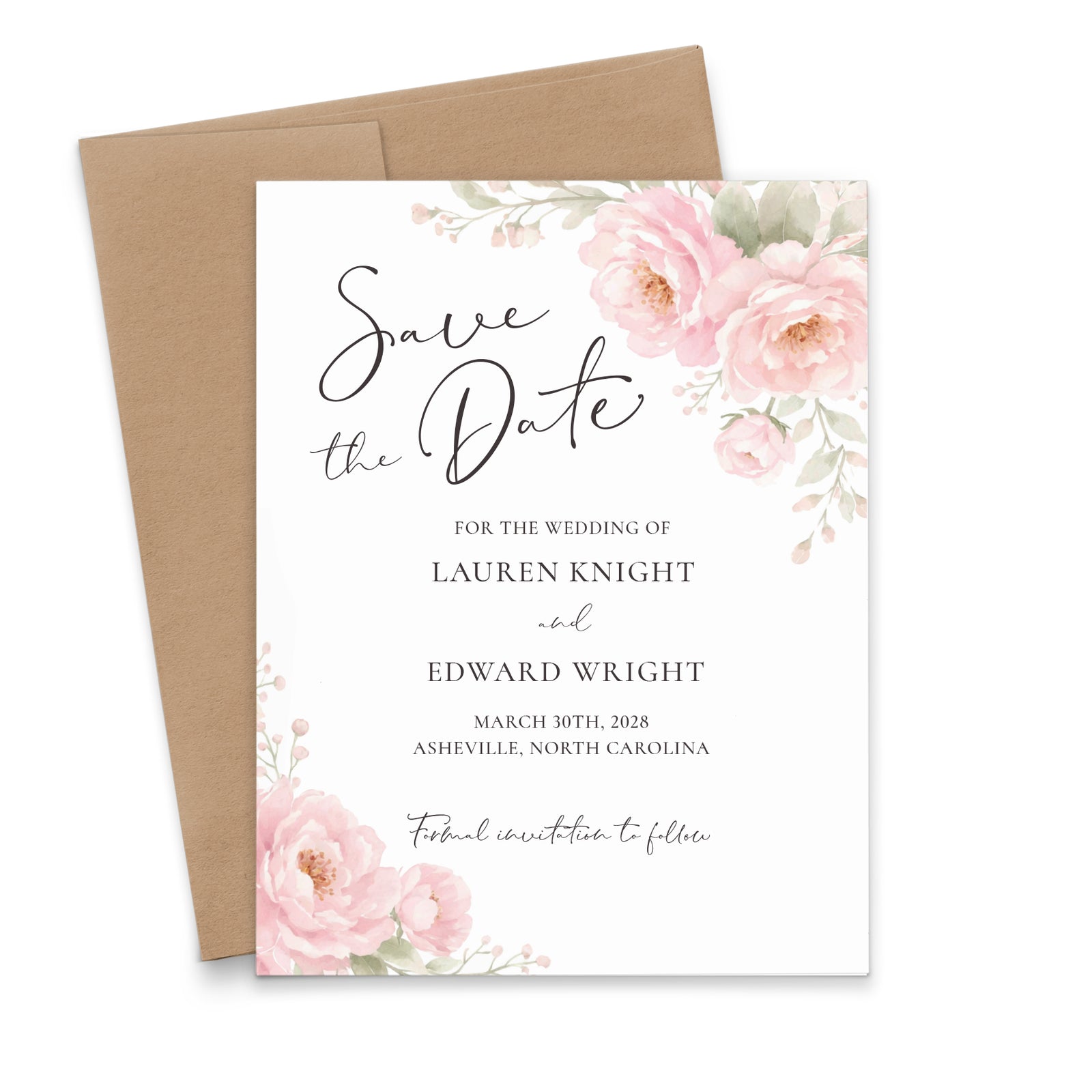 Blush Pink Peony Watercolor Save the Date Cards