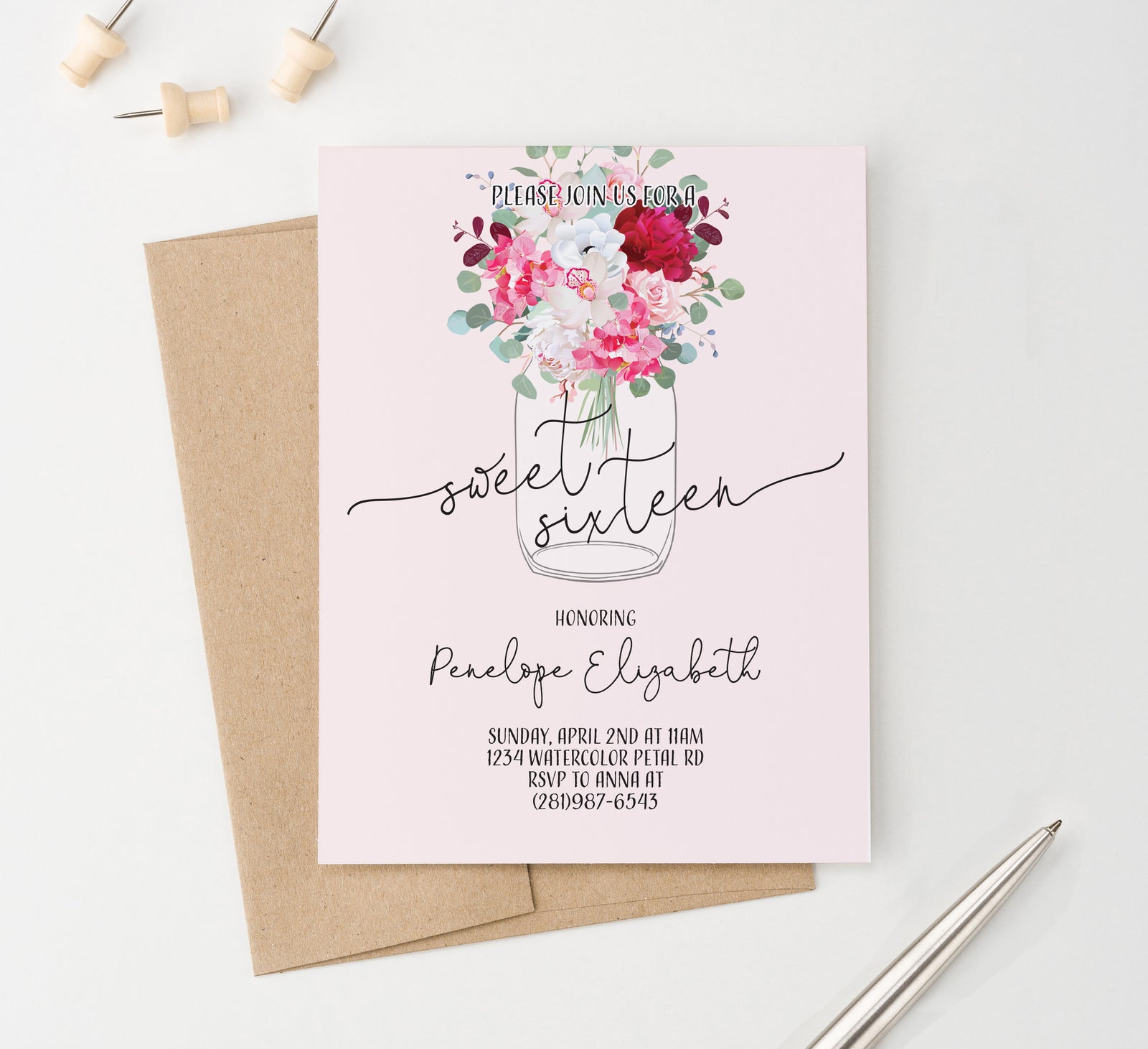 Rustic Mason Jar Sweet Sixteen Invitations Personalized