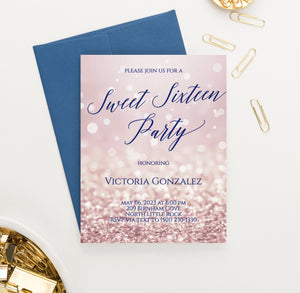 Rose Gold Personalized Sweet Sixteen Party Invitations
