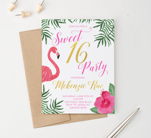 Personalized Tropical Sweet 16 Party Invitations With Flamingo