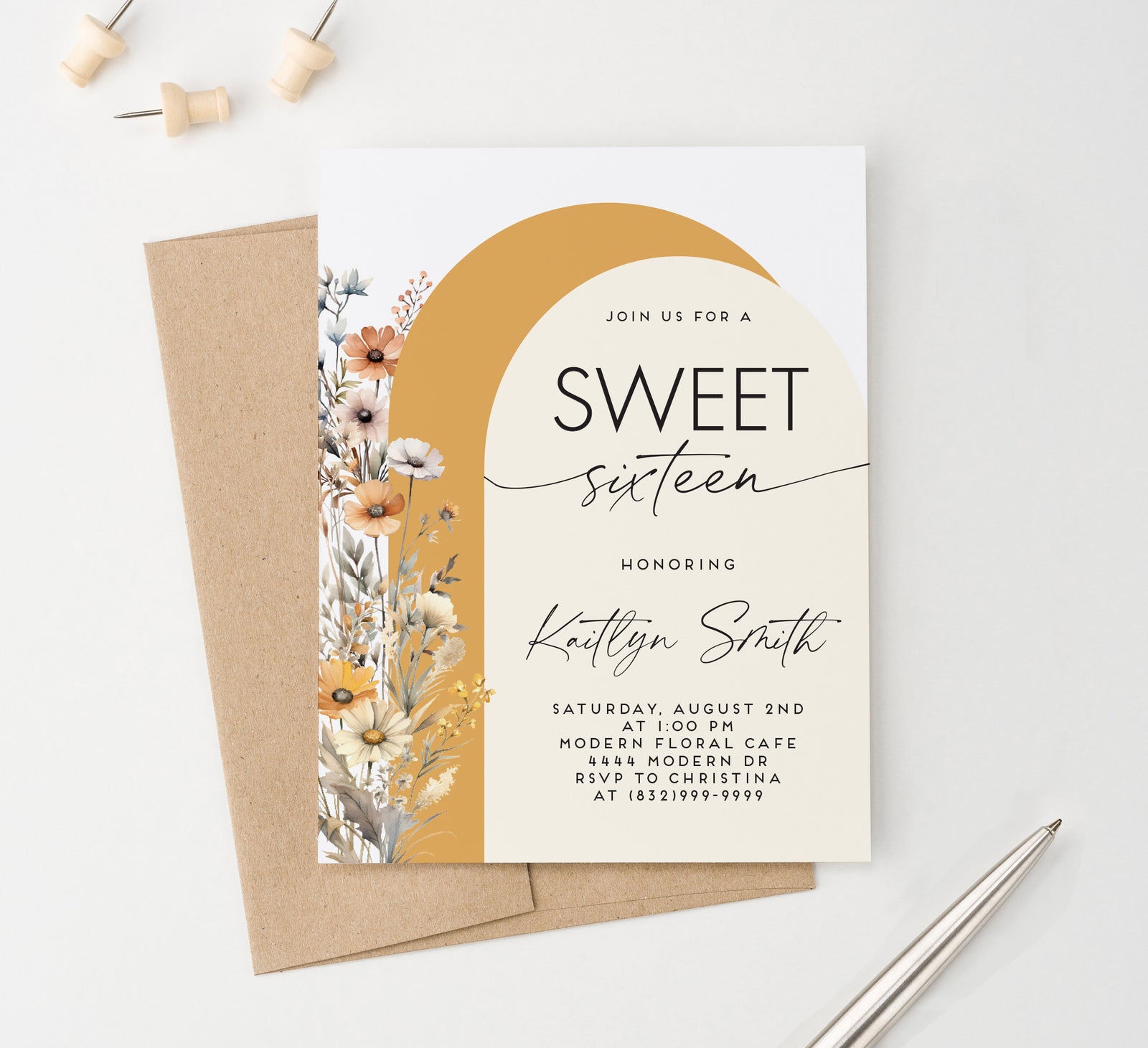 Fall Boho Sweet Sixteen Birthday Invitations With Arches