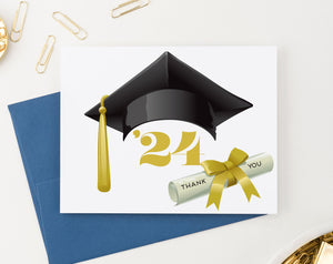 Graduation Year and Cap Thank You Cards Folded