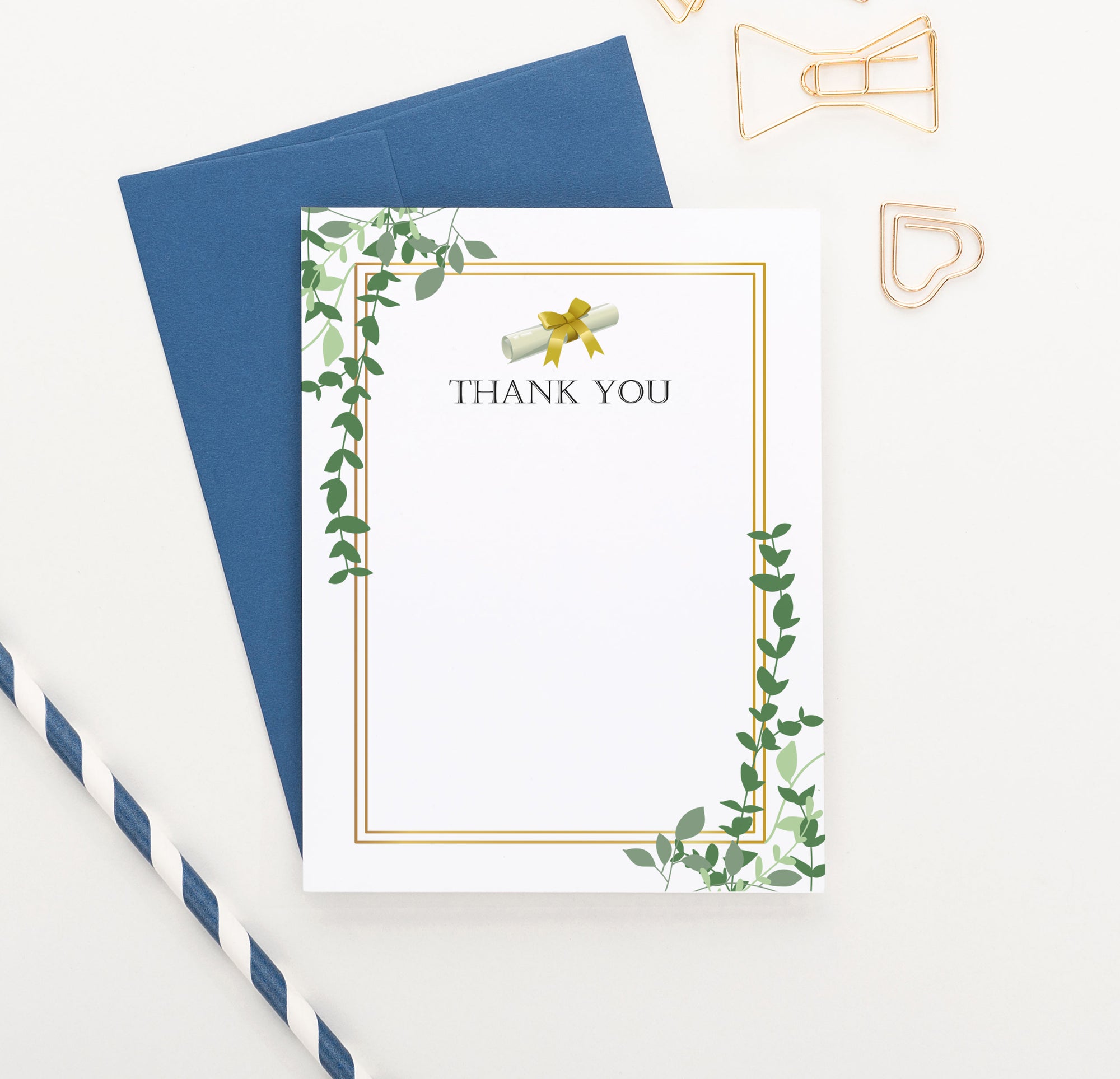 Greenery Graduation Thank You Note Cards With Diploma