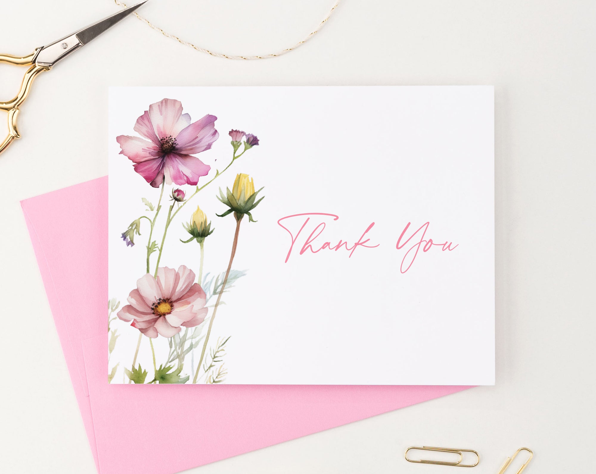 Classic Wildflower Watercolor Thank You Cards