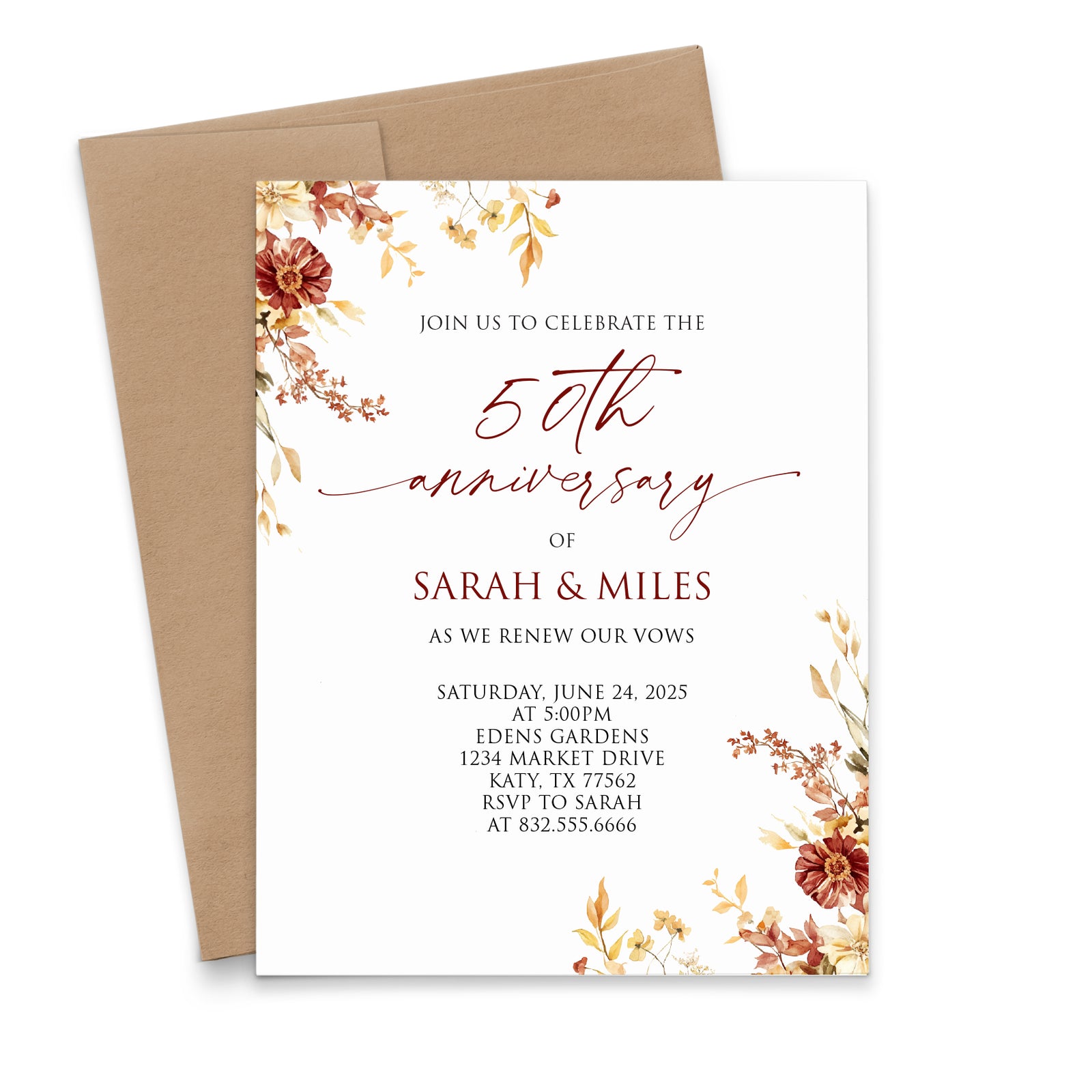 Watercolor Wedding Vow Renewal Invitations Fall Theme